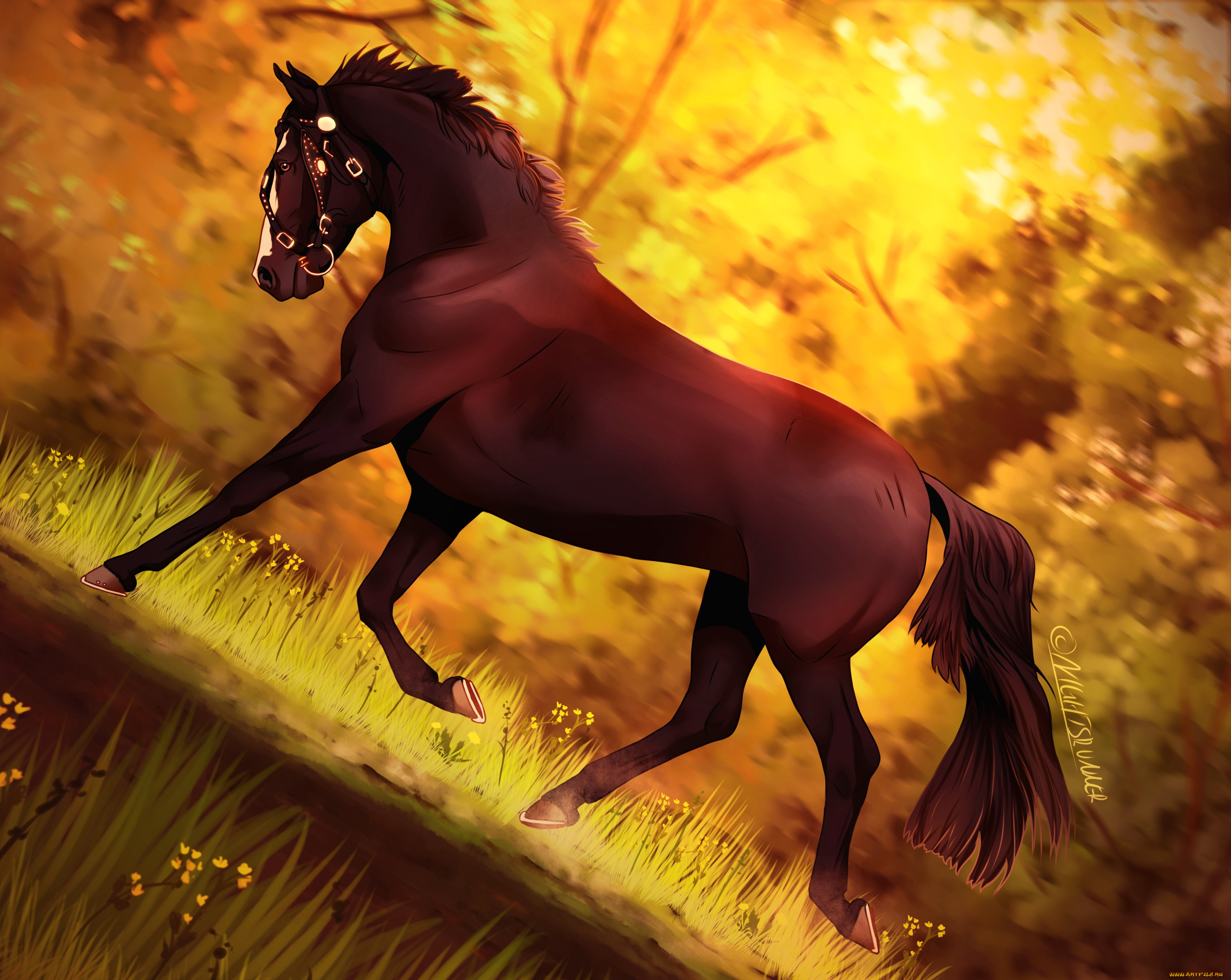 рисованное, животные, , лошади, лошадь, фон