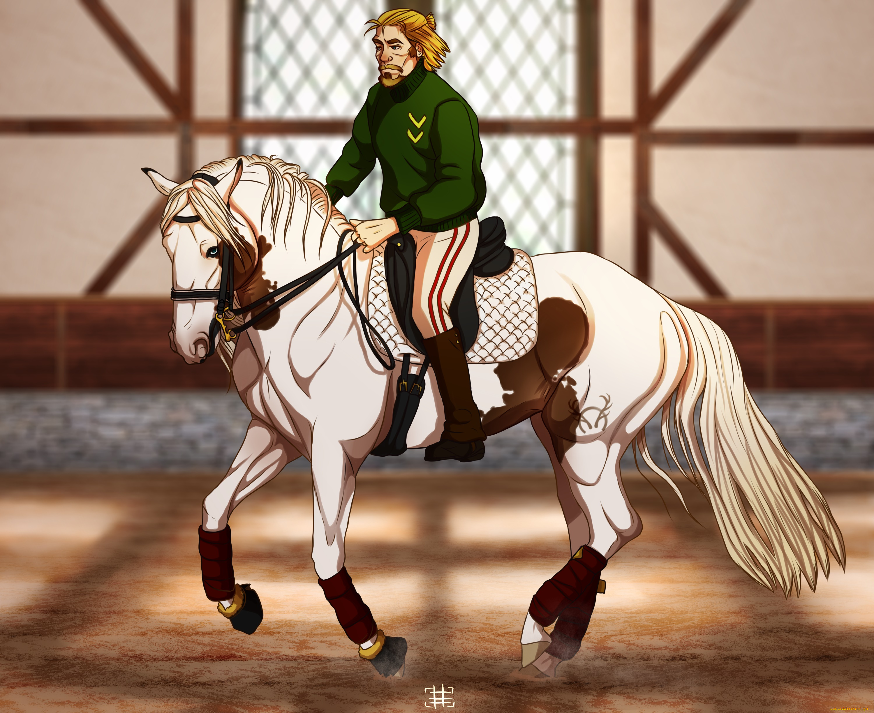 рисованное, животные, , лошади, всадник, фон, лошадь