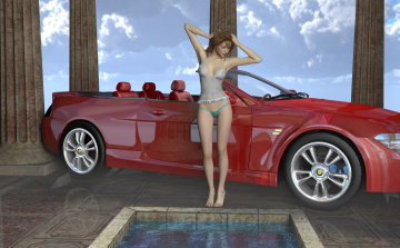 Картинка автомобили 3d+car&girl автомобиль фон девушка взгляд
