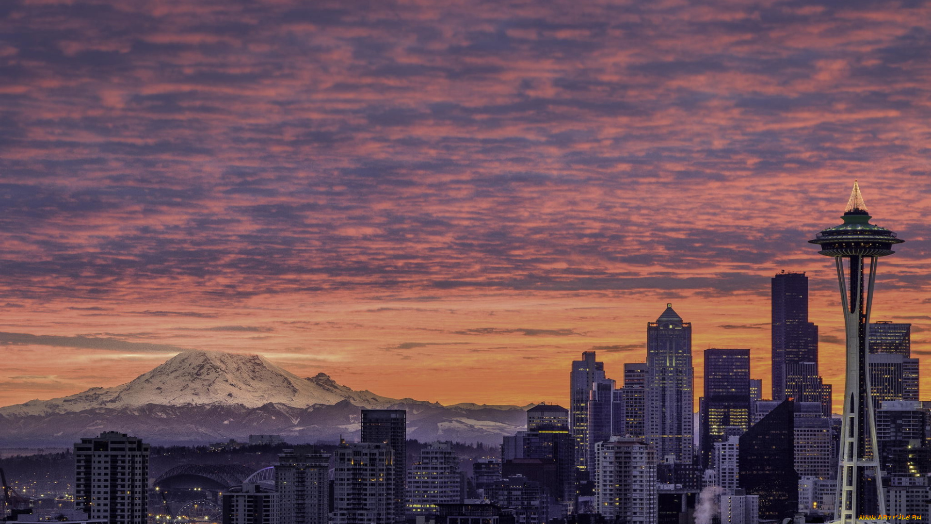 города, сиэтл, , сша, дома, город