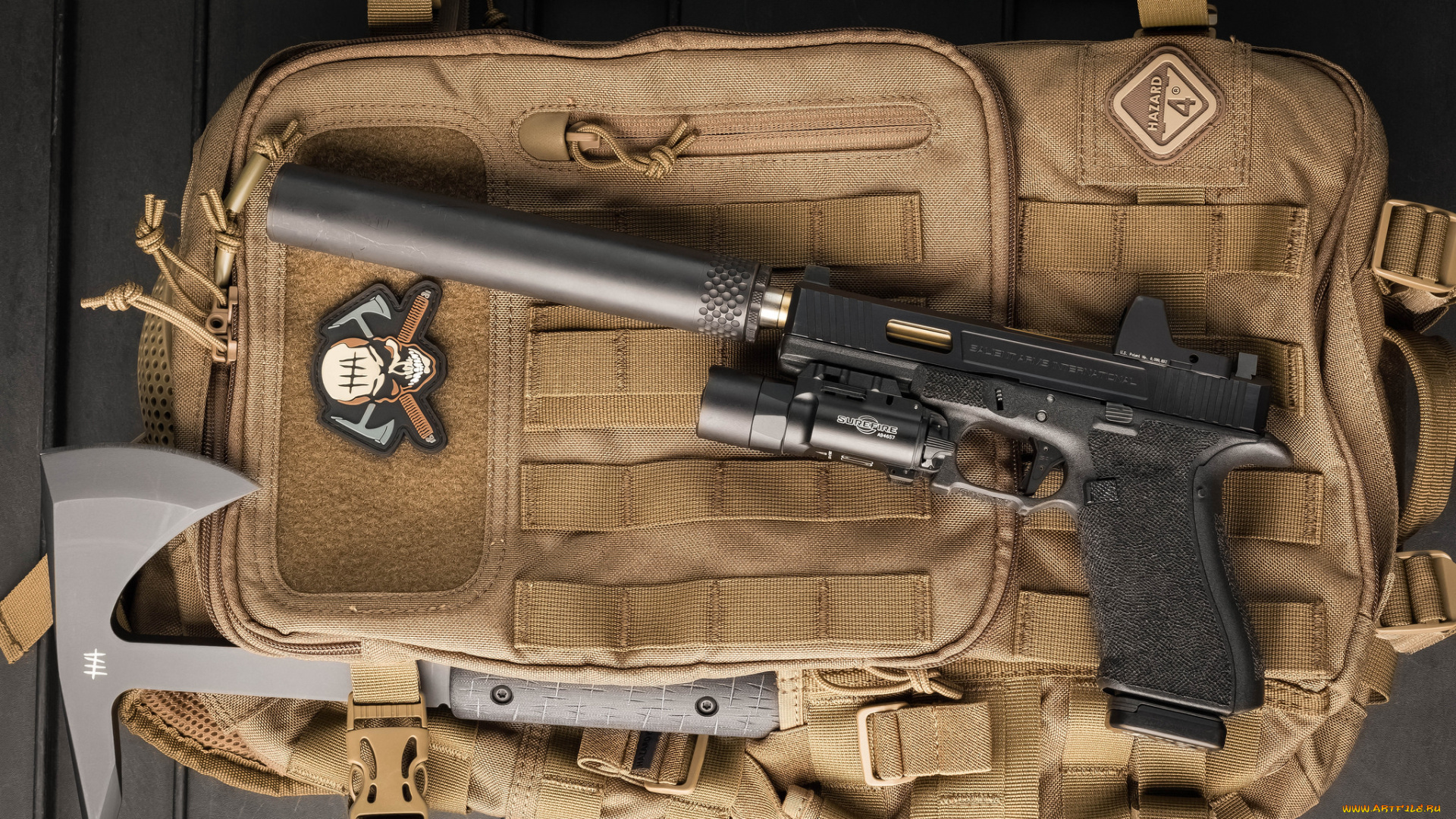 оружие, пистолеты, с, глушителемглушители, ствол