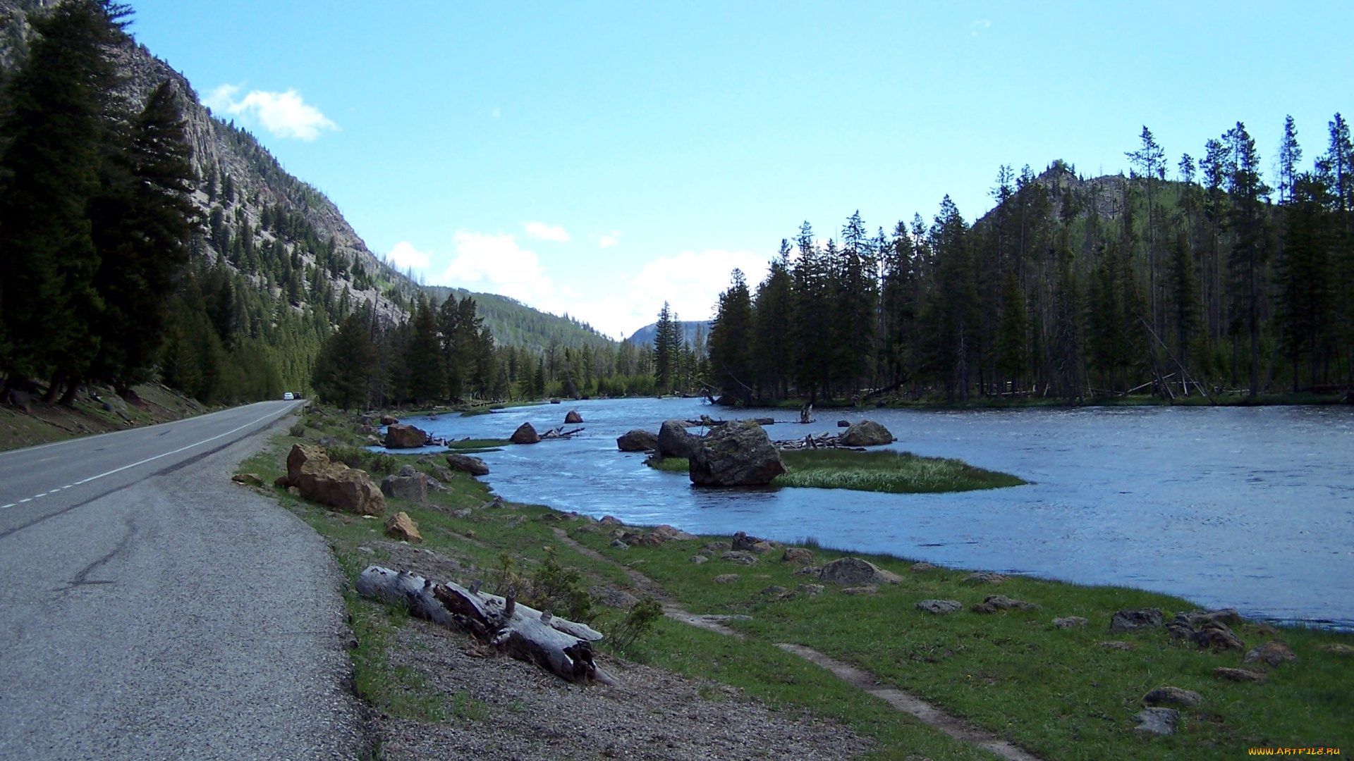 природа, реки, озера, камни, река, шоссе, горы
