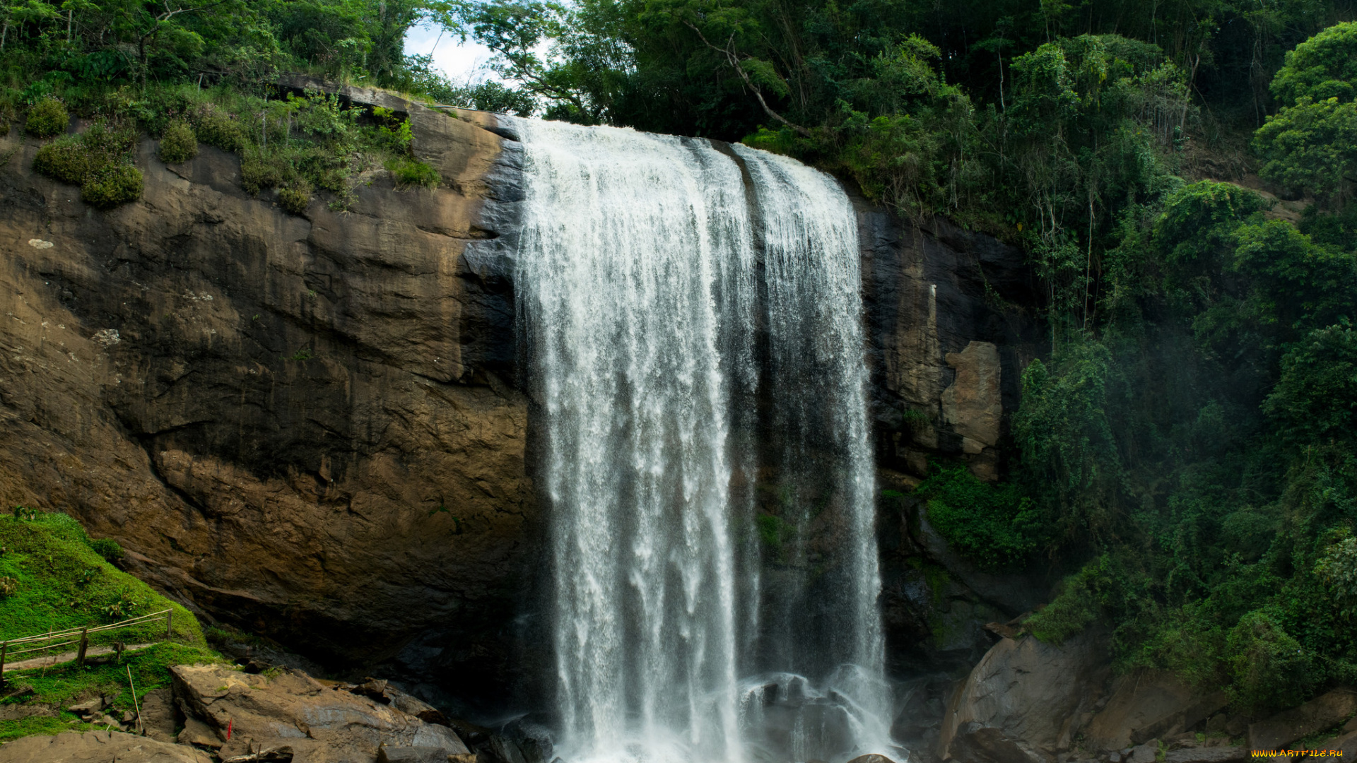 природа, водопады, лес, река, водопад