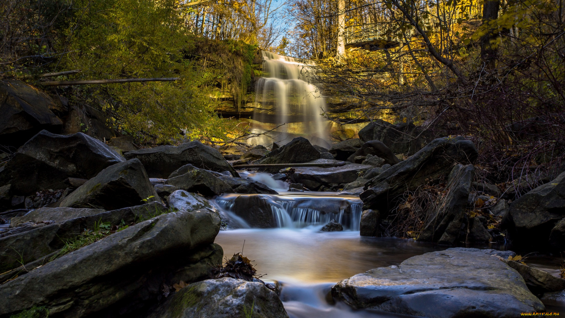 природа, водопады, водопад, река, лес