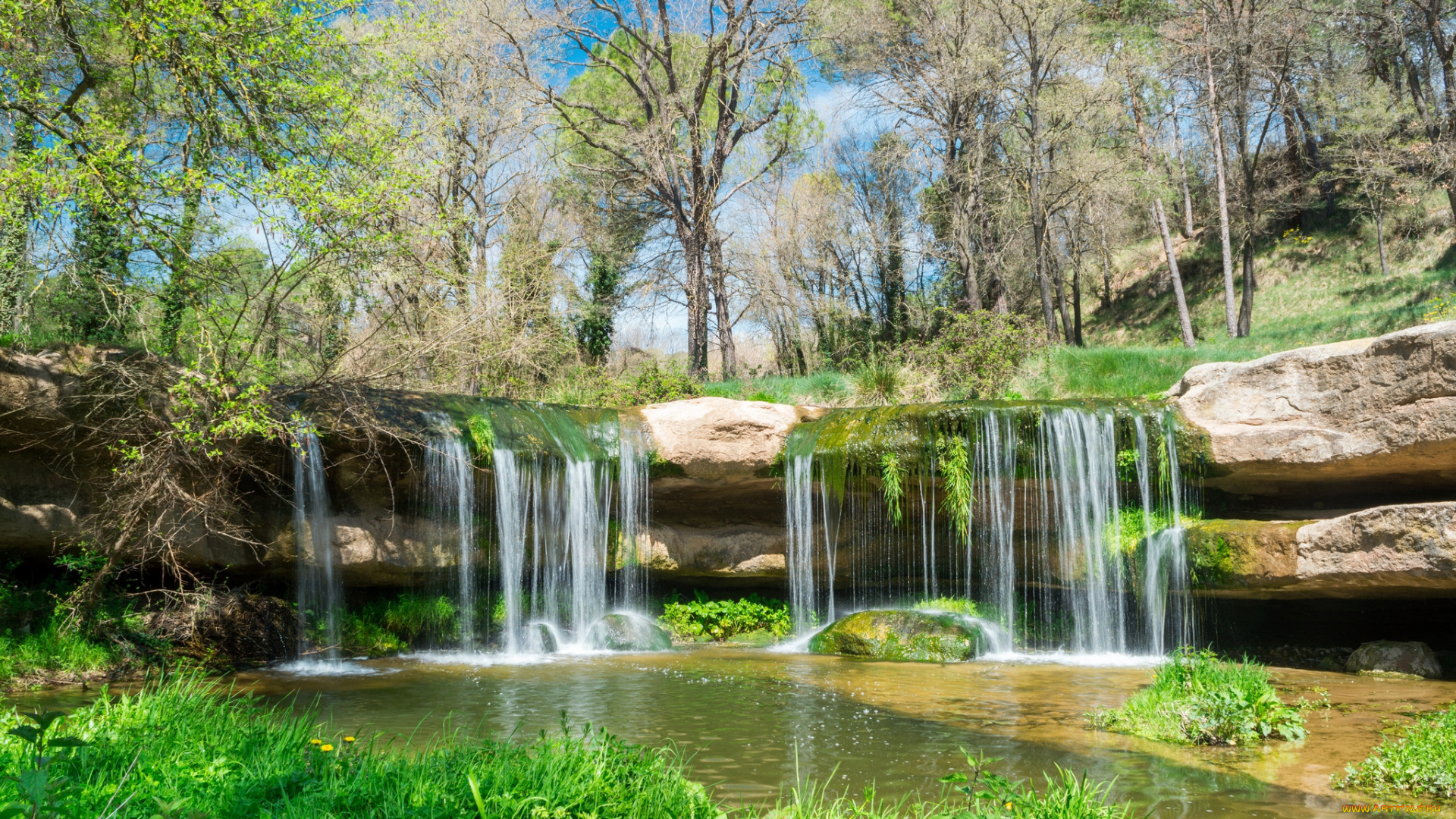 природа, водопады, водопад, река, лес