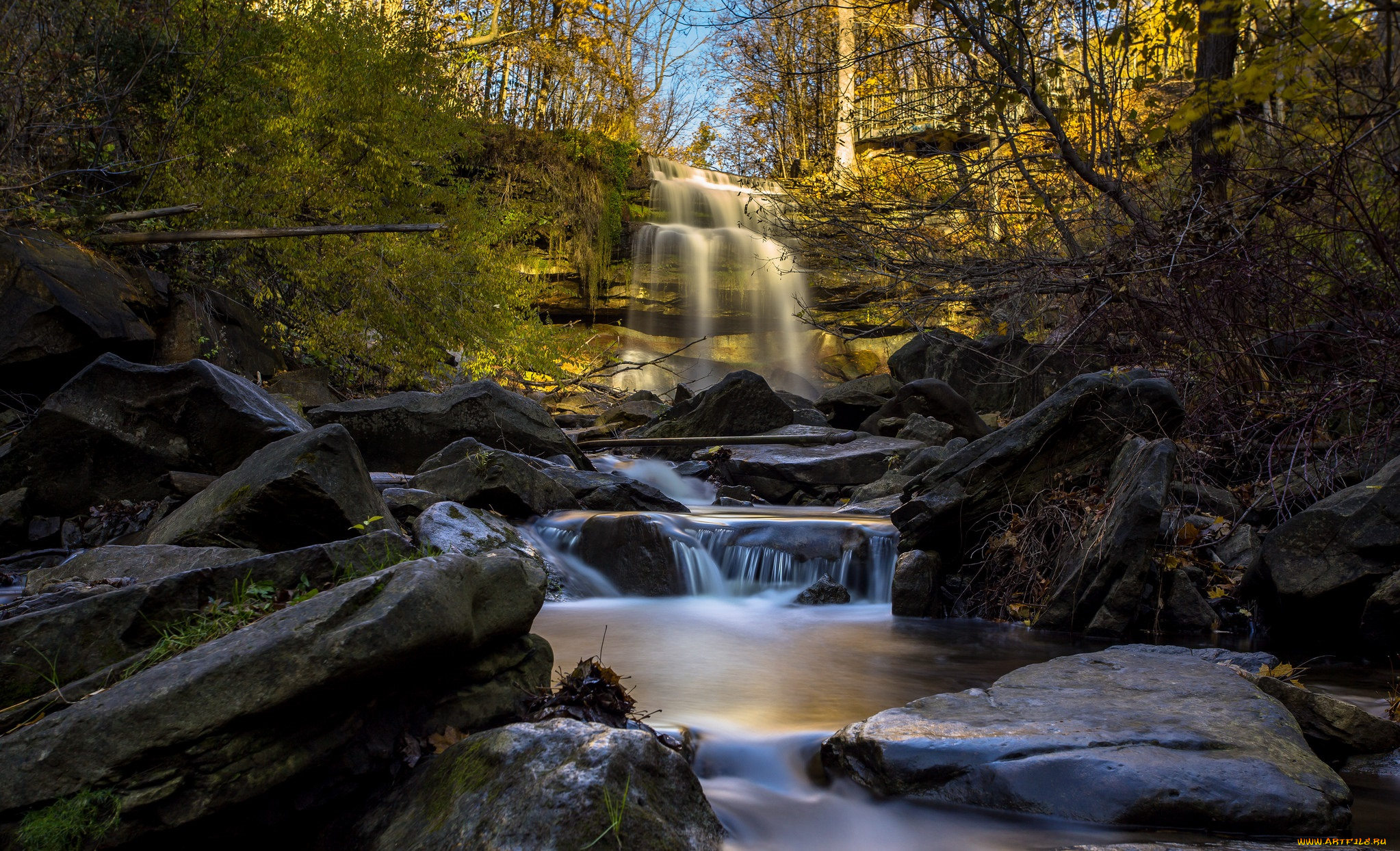природа, водопады, водопад, река, лес