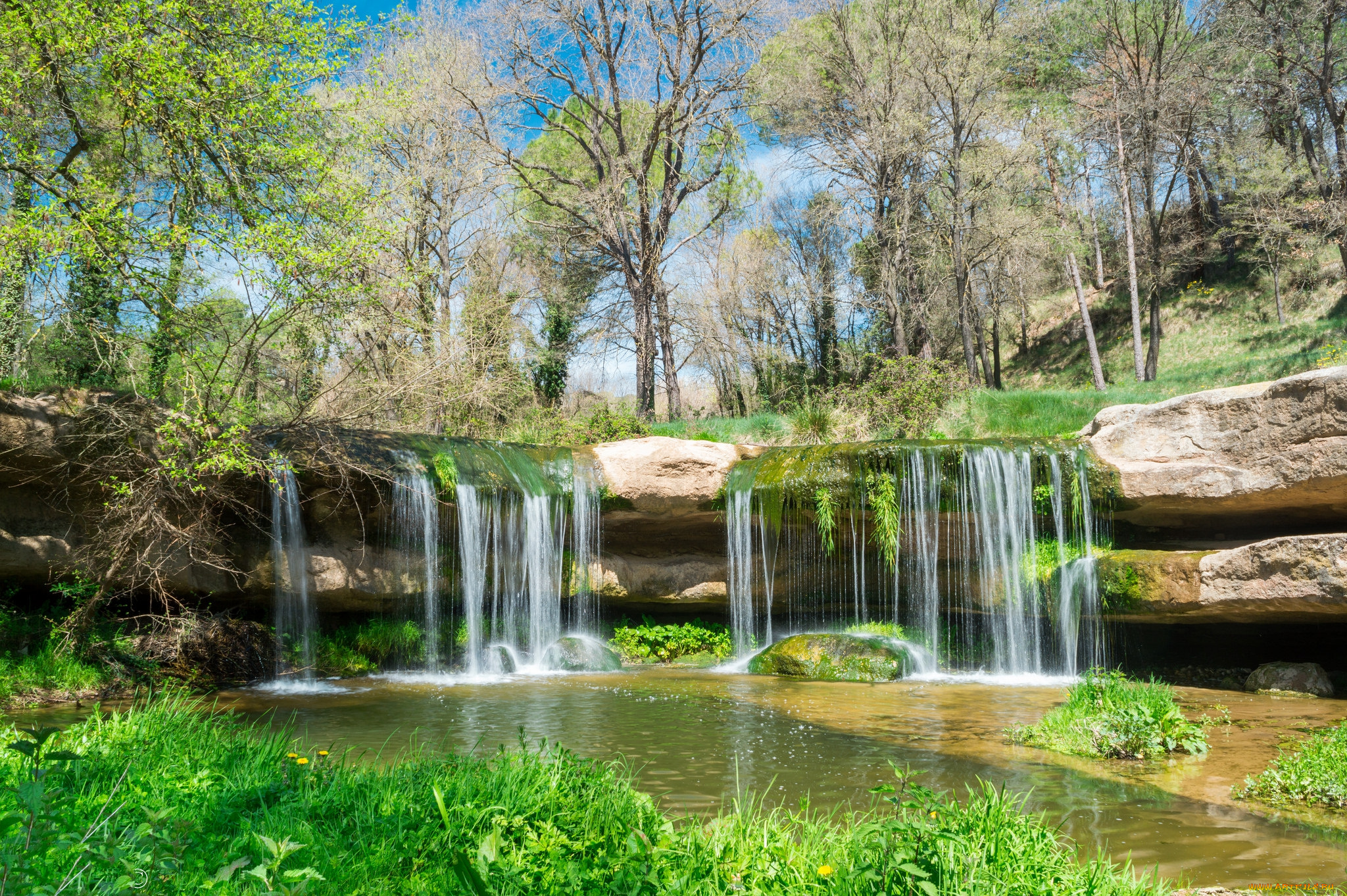 природа, водопады, водопад, река, лес