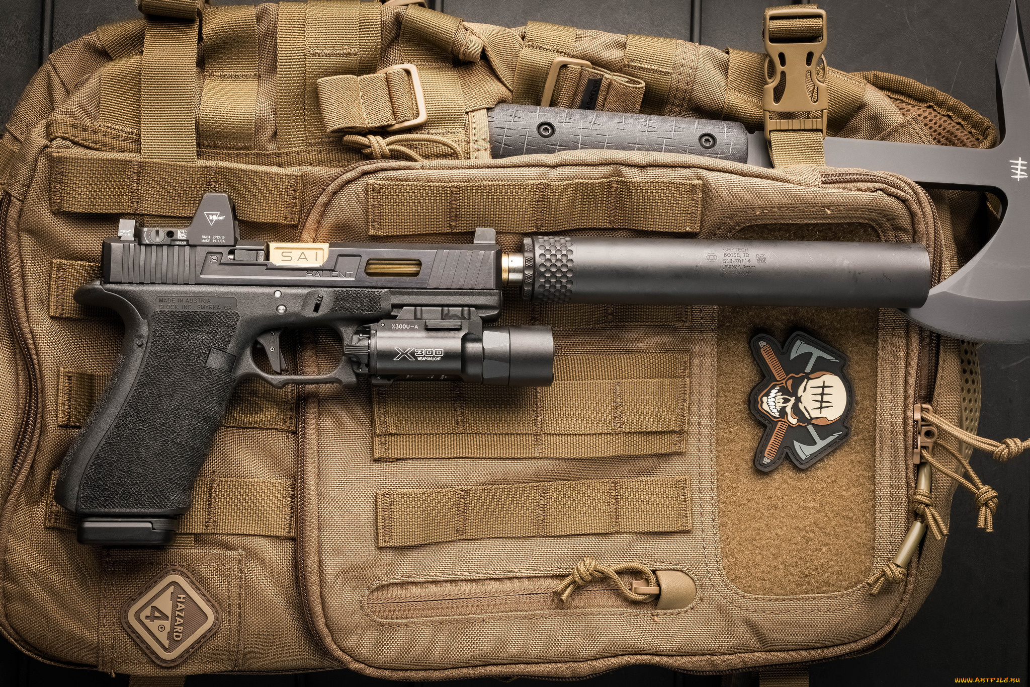 оружие, пистолеты, с, глушителемглушители, ствол