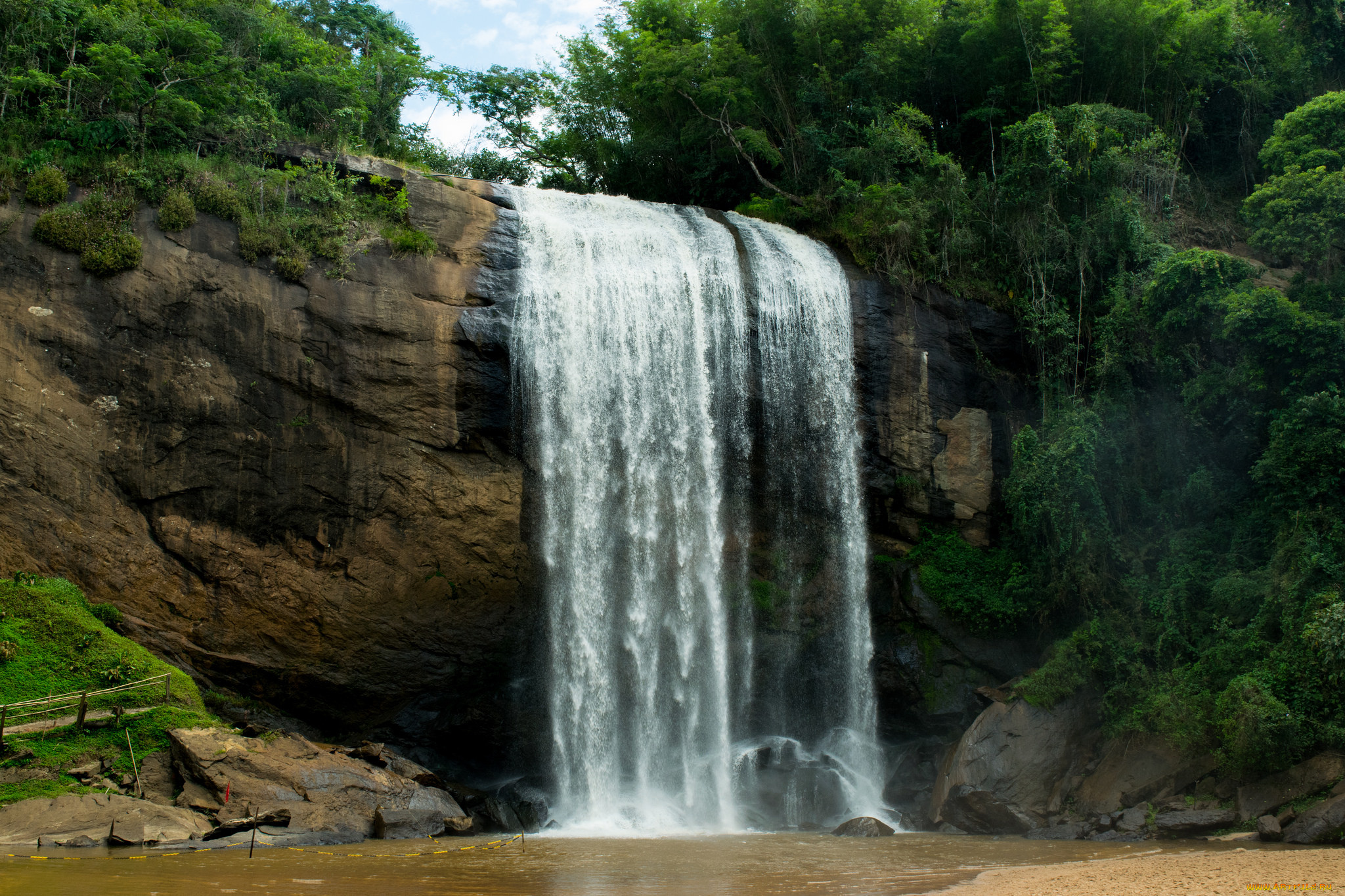 природа, водопады, лес, река, водопад
