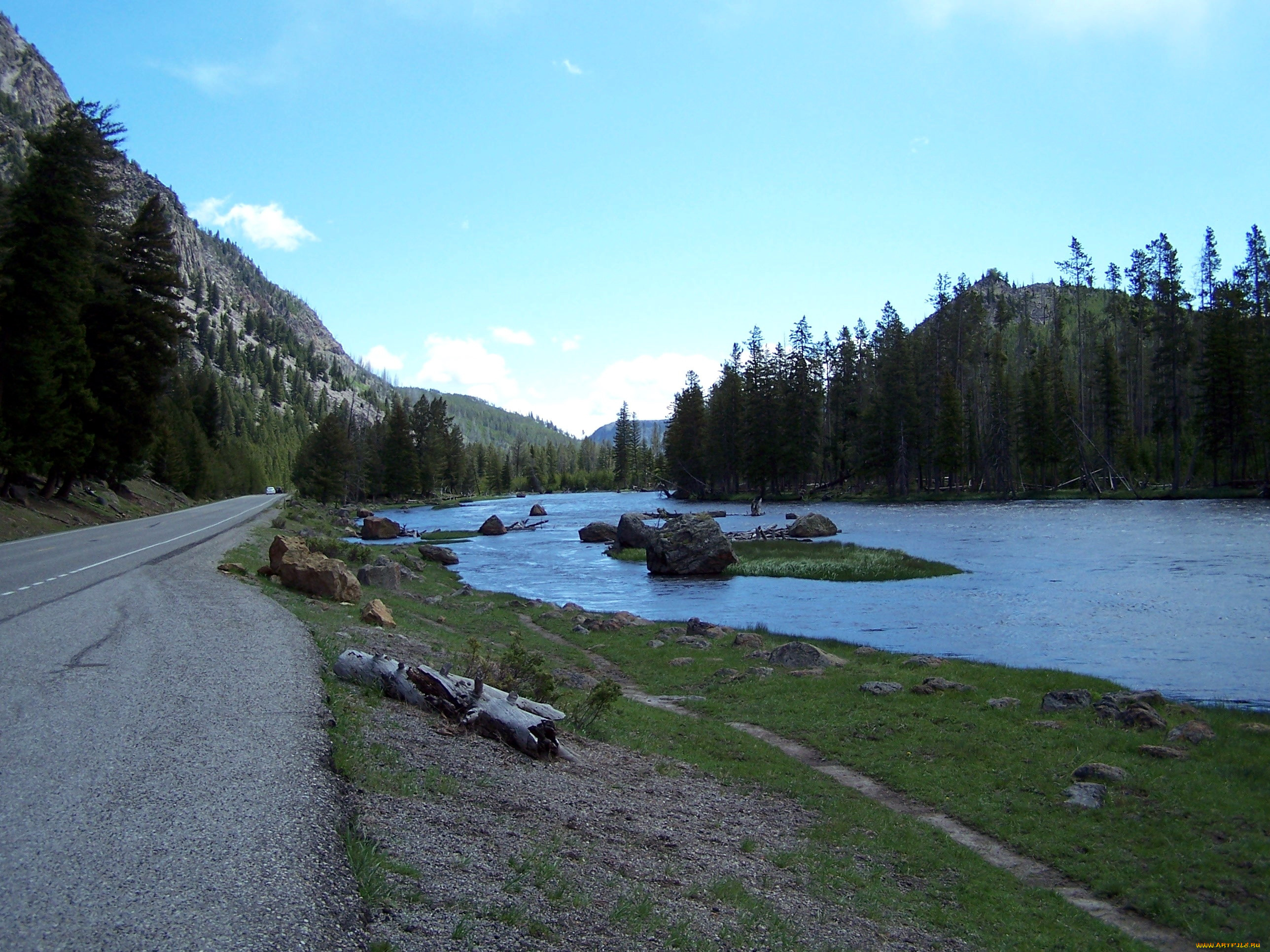 природа, реки, озера, камни, река, шоссе, горы