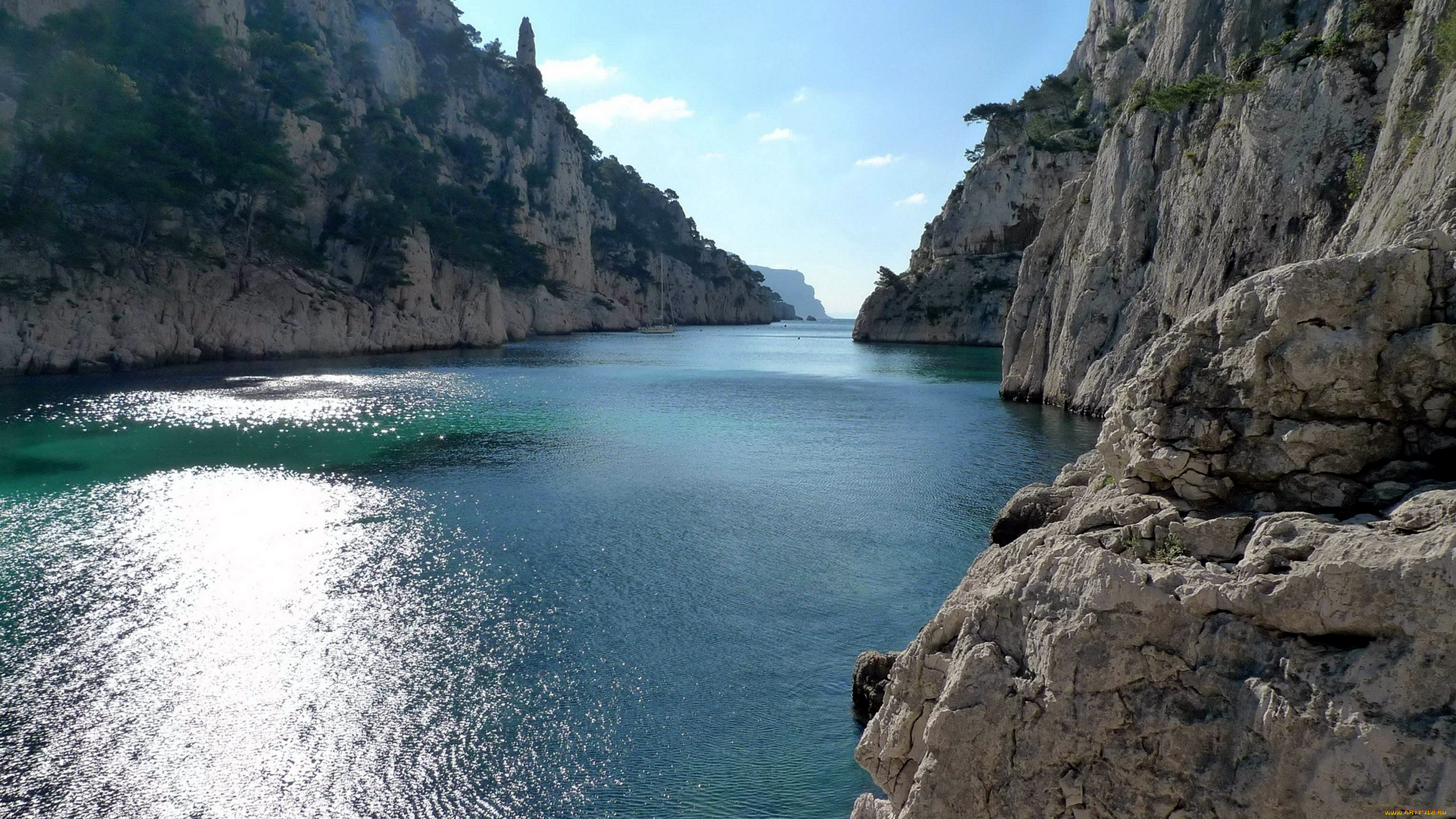 природа, побережье, река, скалы