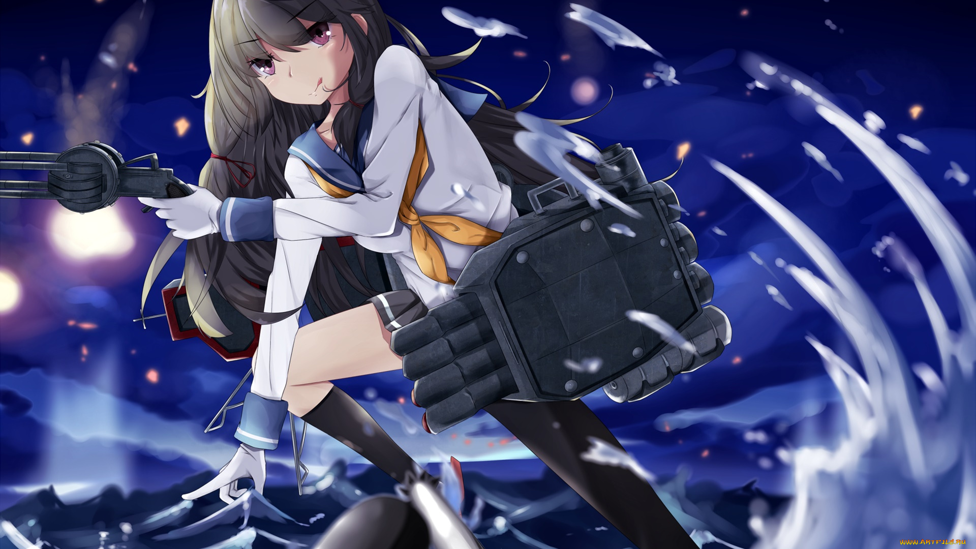 аниме, kantai, collection, фон, взгляд, девушка