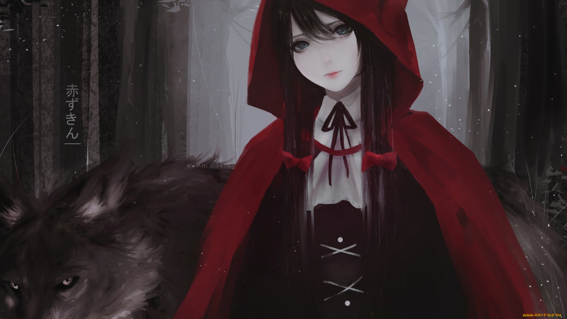 аниме, животные, , существа, волк, девушка