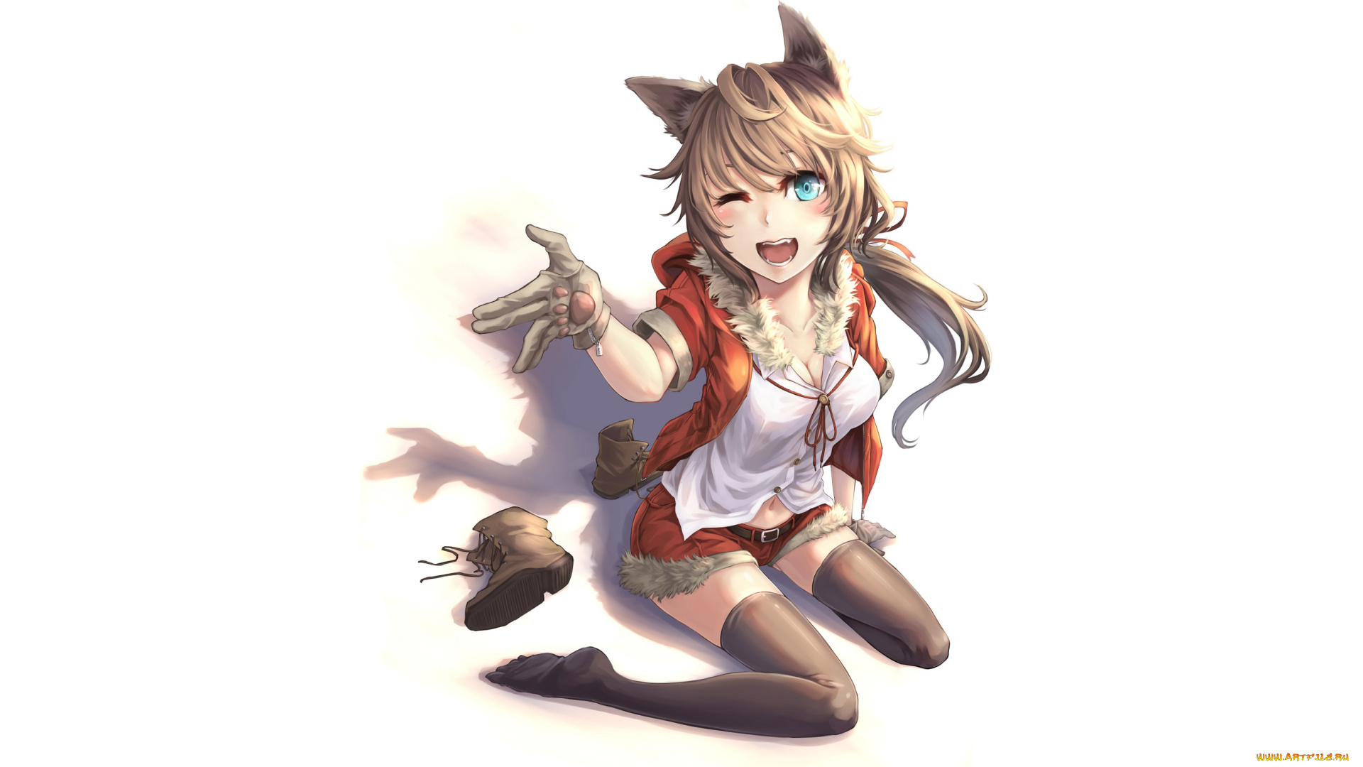 аниме, животные, , существа, взгляд, фон, девушка