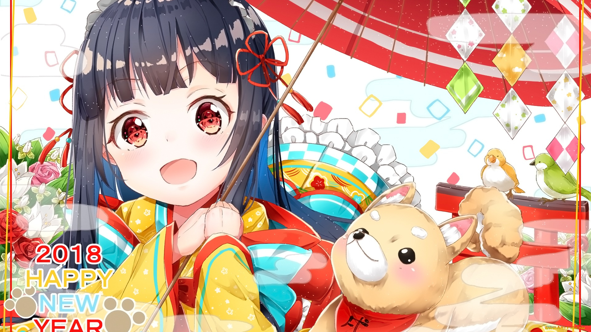 аниме, зима, , новый, год, , рождество, девушка, фон, взгляд