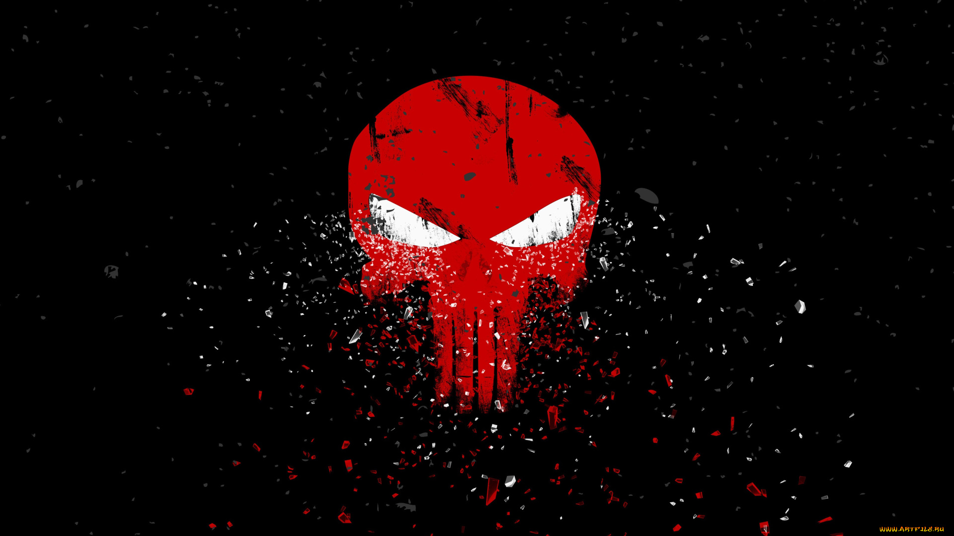 рисованное, комиксы, череп, арт, каратель, черный, фон, the, punisher, осколки, skull, красный