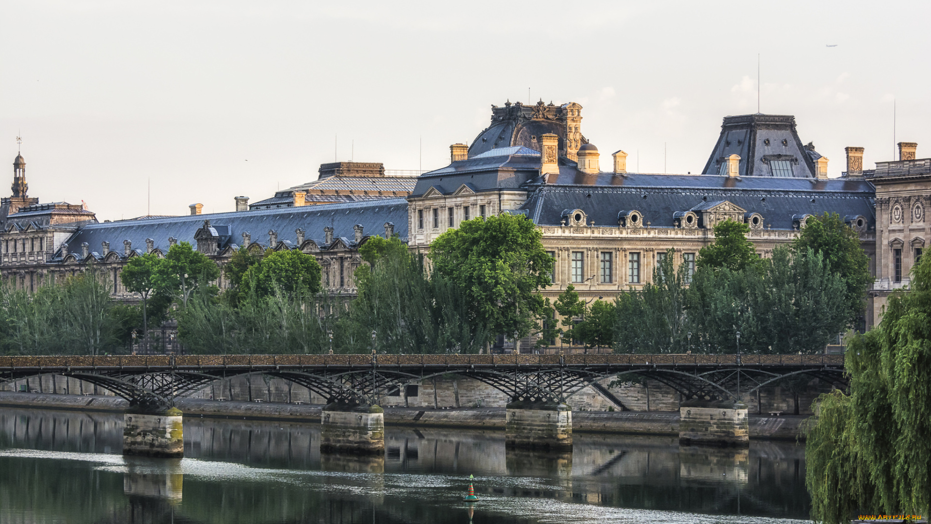 river, seine, and, louvre, города, париж, , франция, простор