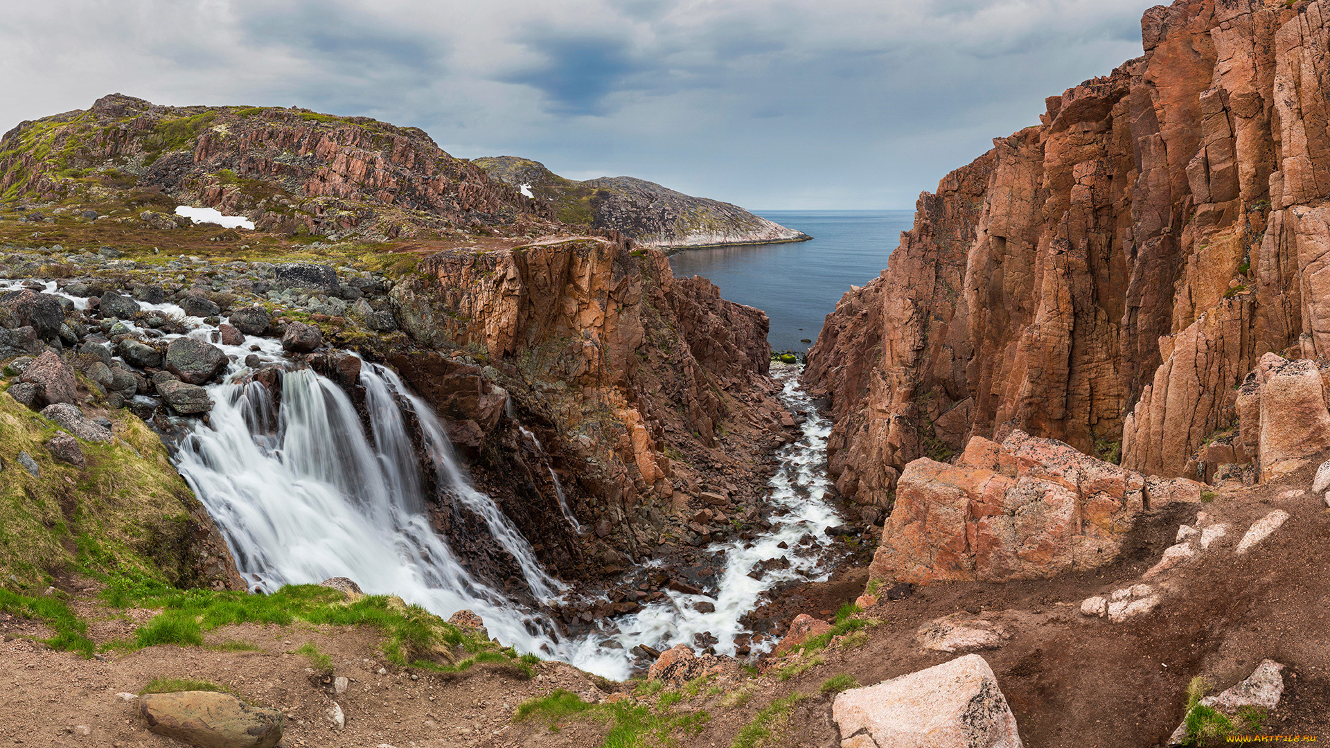 териберский, водопад, природа, водопады, кольский, водопад, териберский, россия, берег, скалы, полуостров