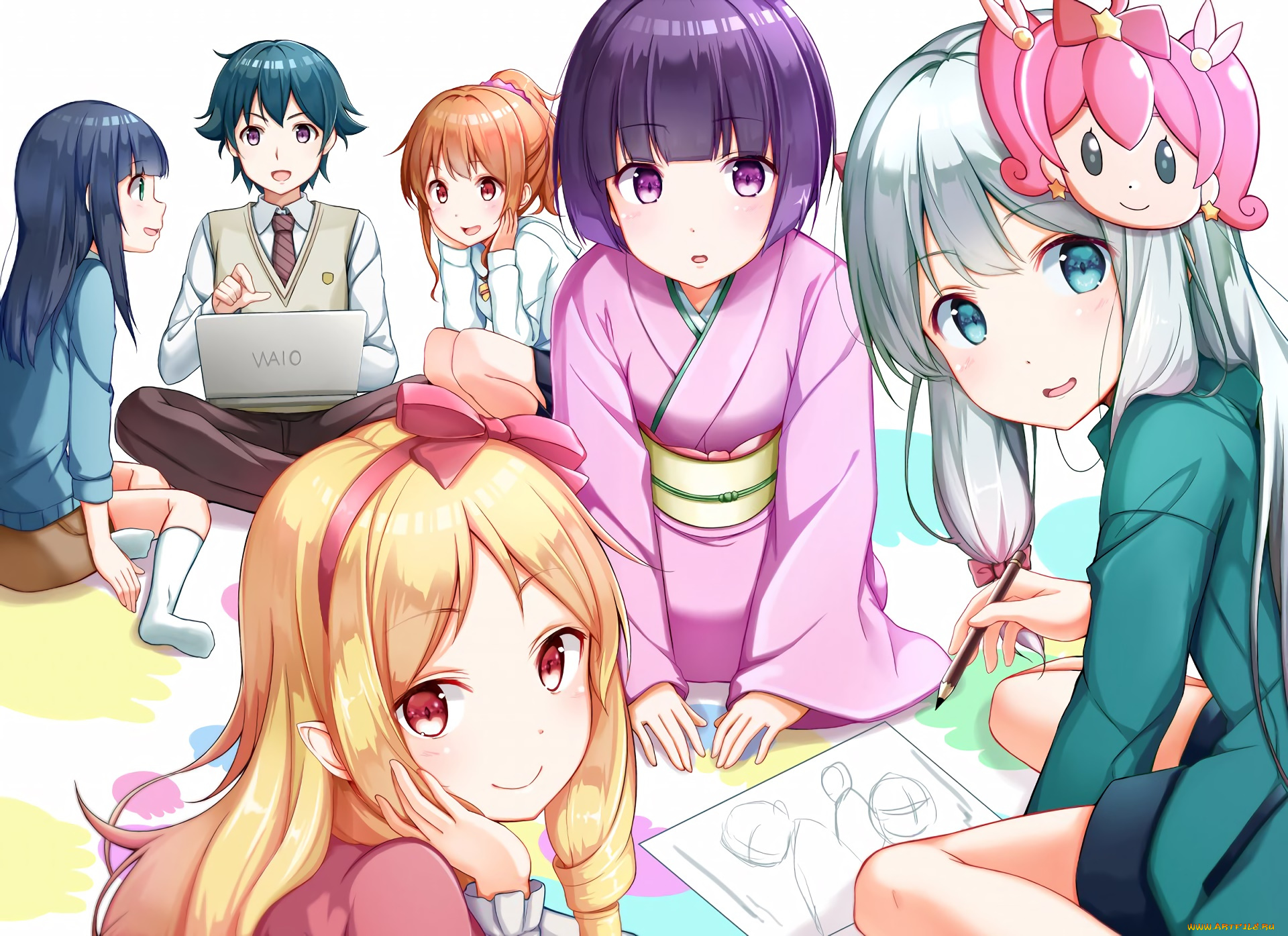 аниме, eromanga-sensei, фон, взгляд, девушки