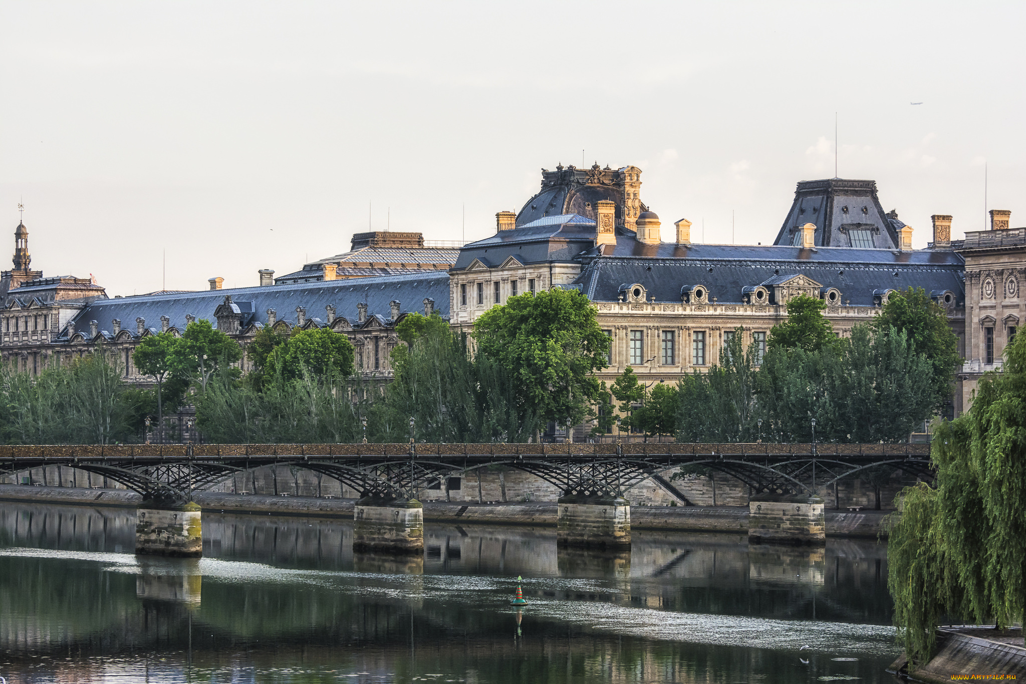 river, seine, and, louvre, города, париж, , франция, простор