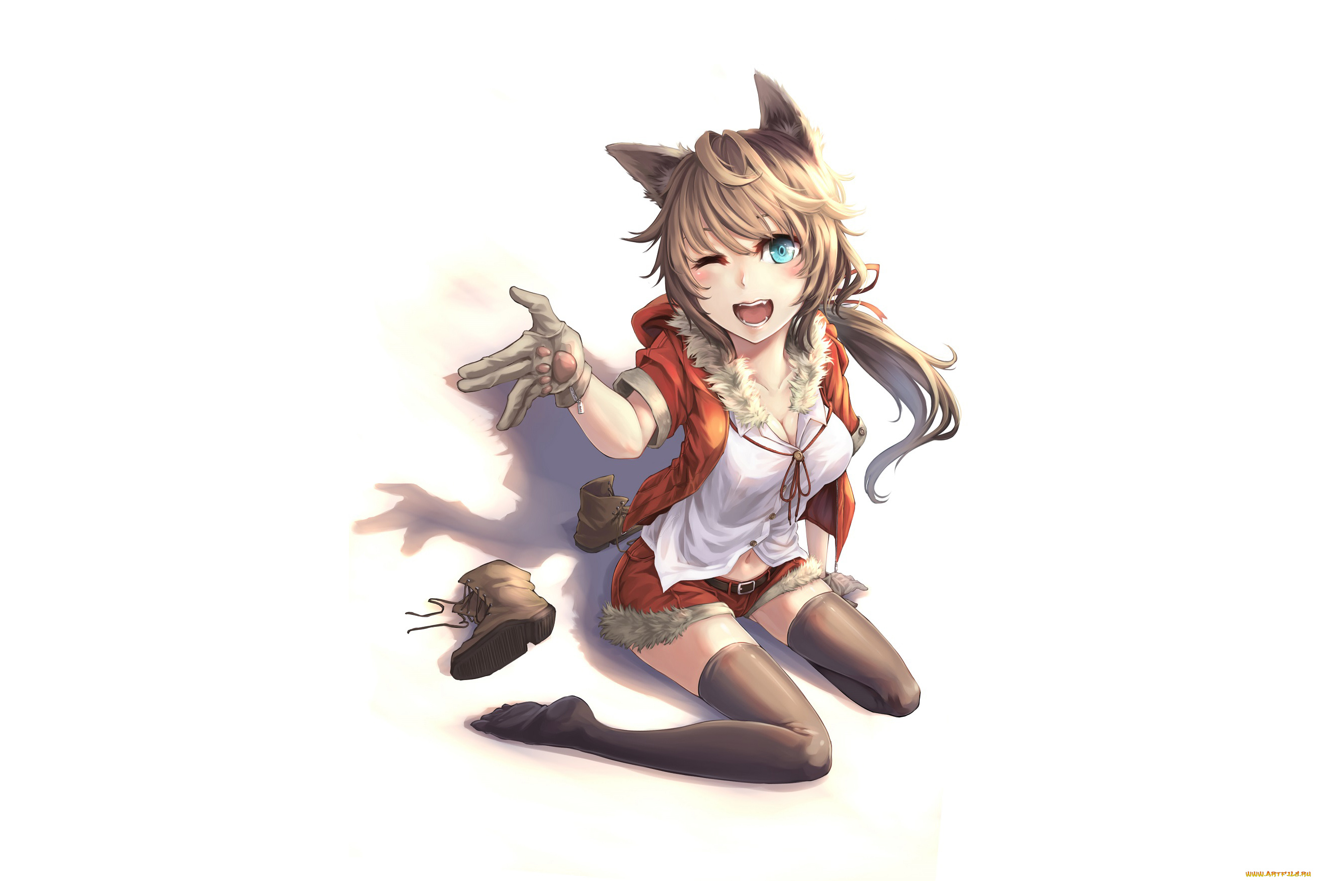 аниме, животные, , существа, взгляд, фон, девушка