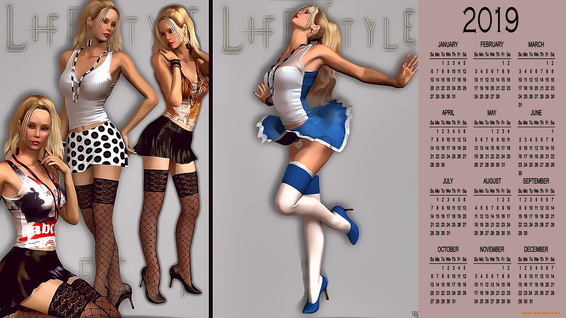 календари, 3д-графика, девушка