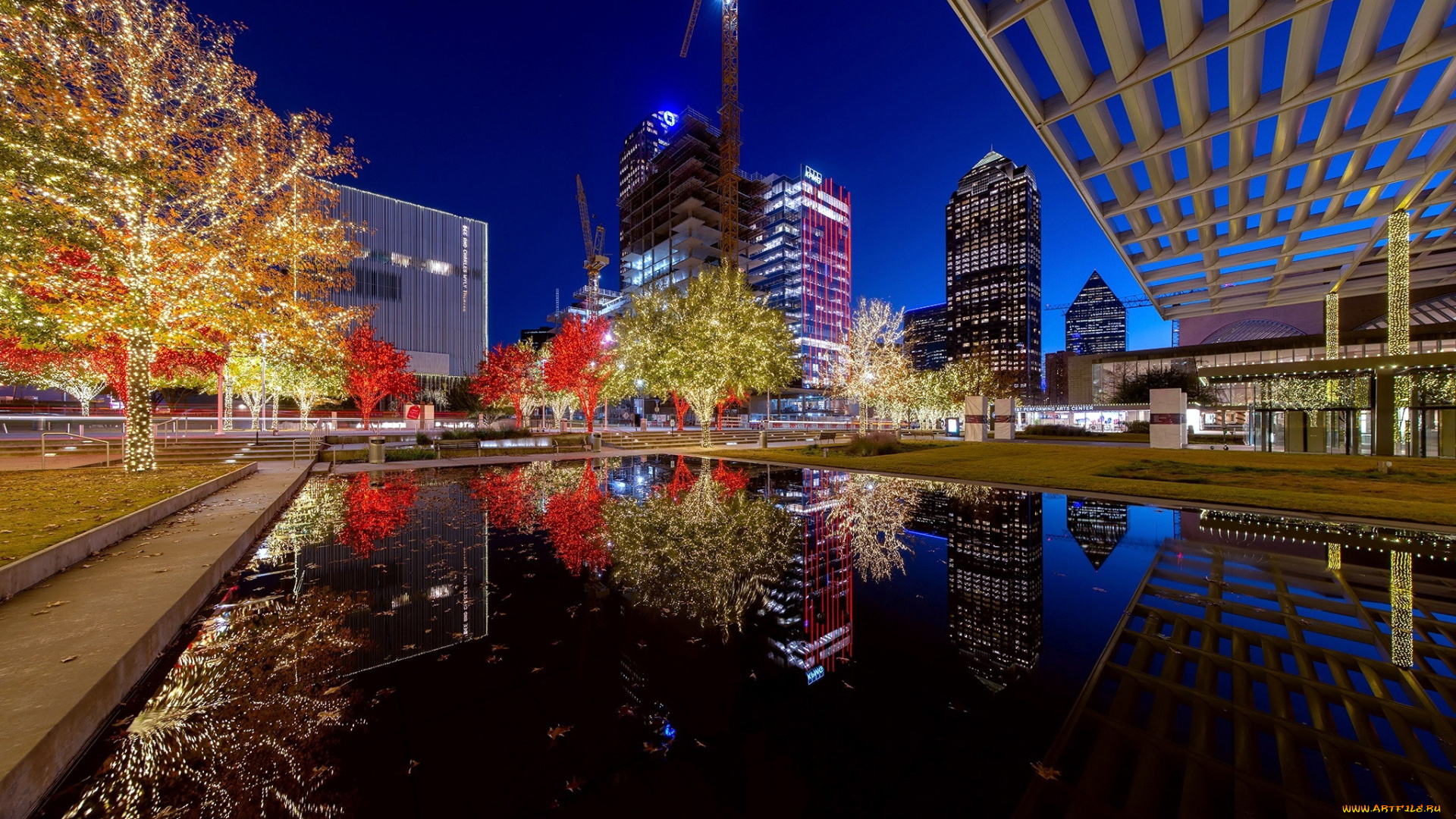 dallas, texas, usa, города, -, огни, ночного, города