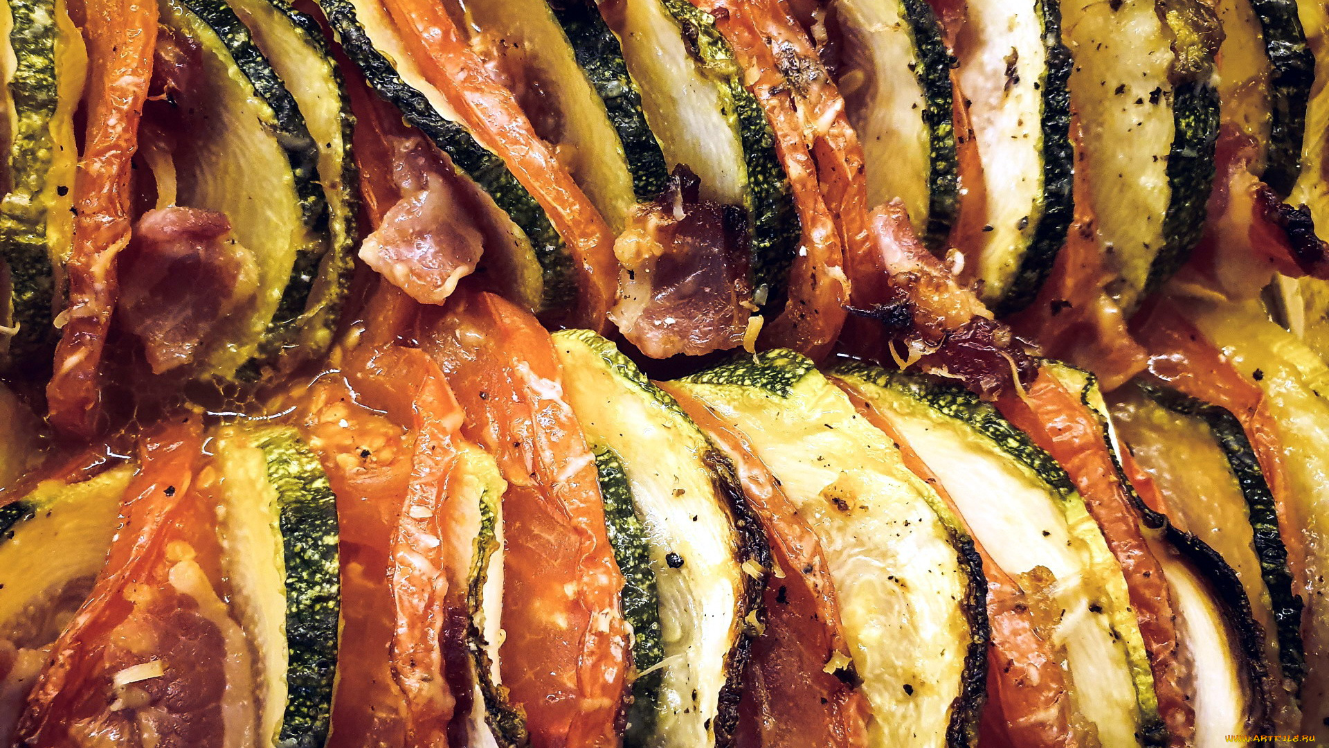 еда, овощи, бекон, кабачки, помидоры