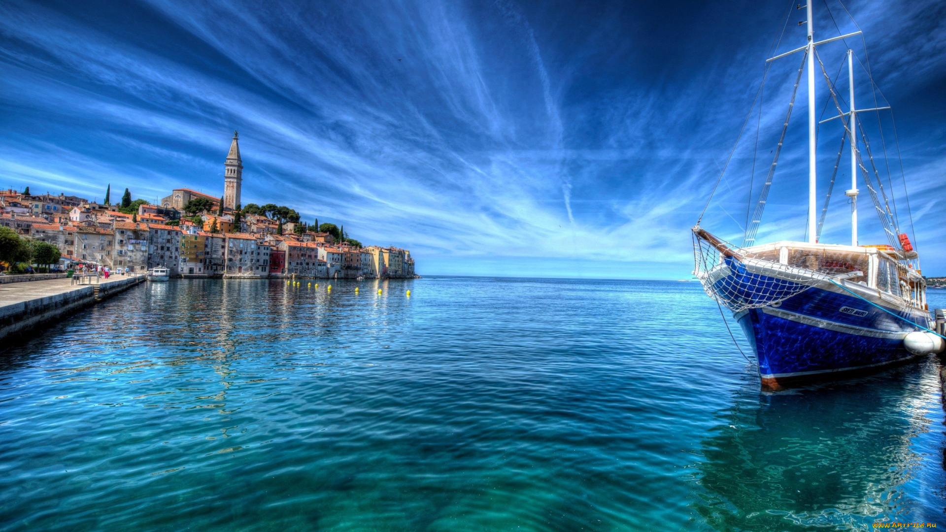 города, ровинь, , хорватия, яхта, море