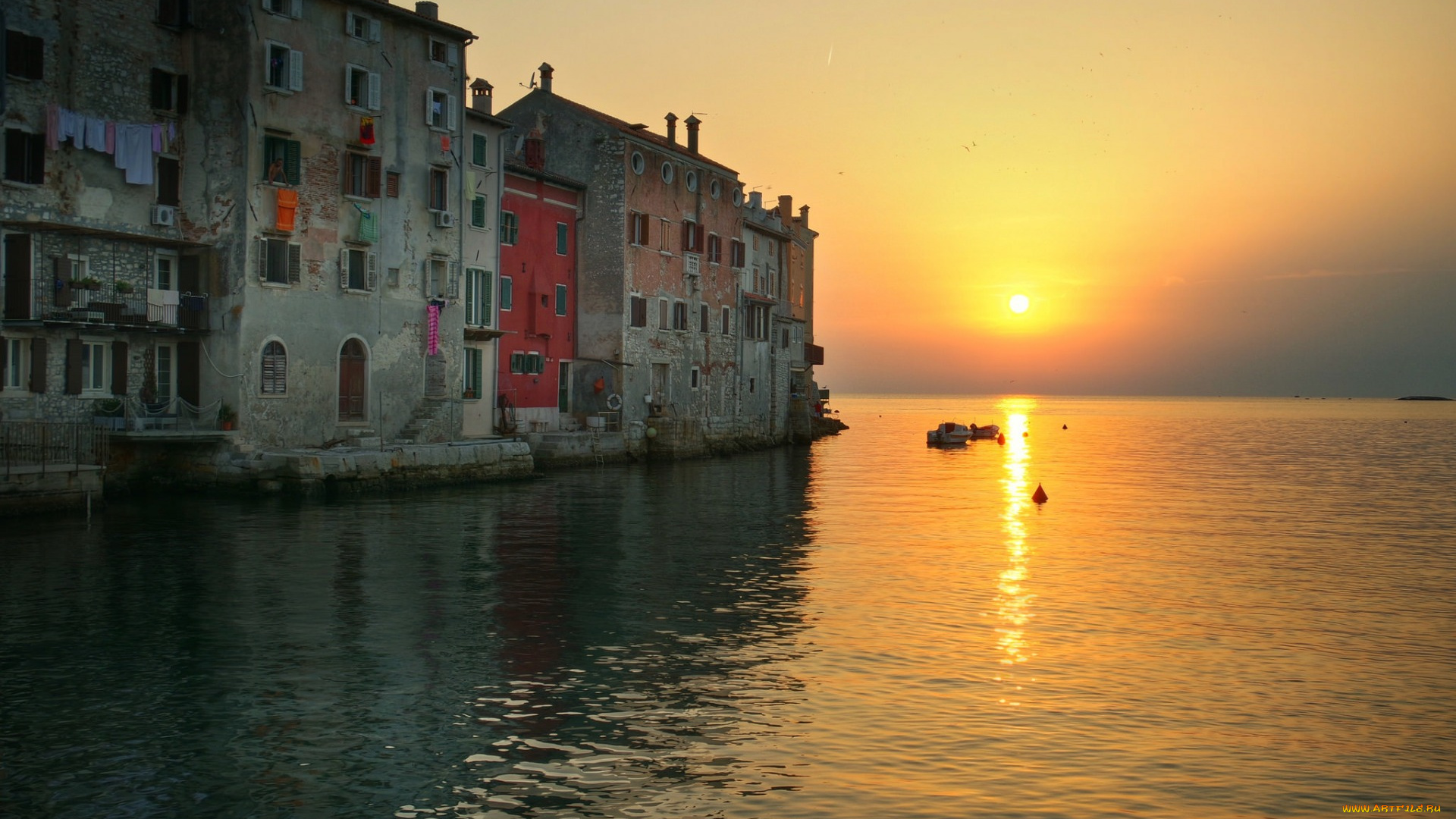 города, ровинь, , хорватия, закат