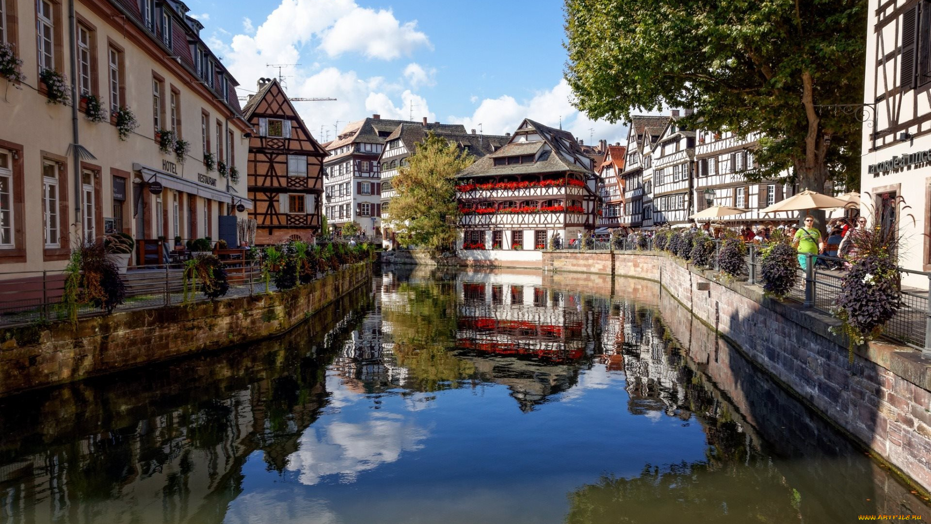 города, страсбург, , франция, набережная, канал
