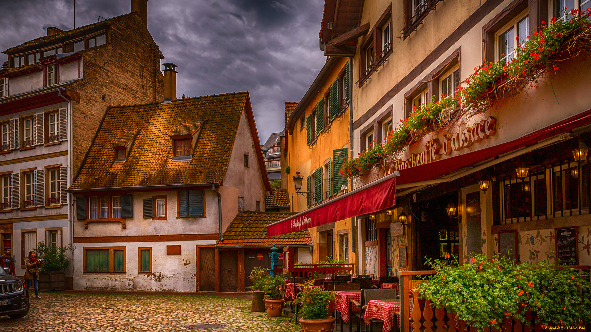 города, страсбург, , франция, уличное, кафе