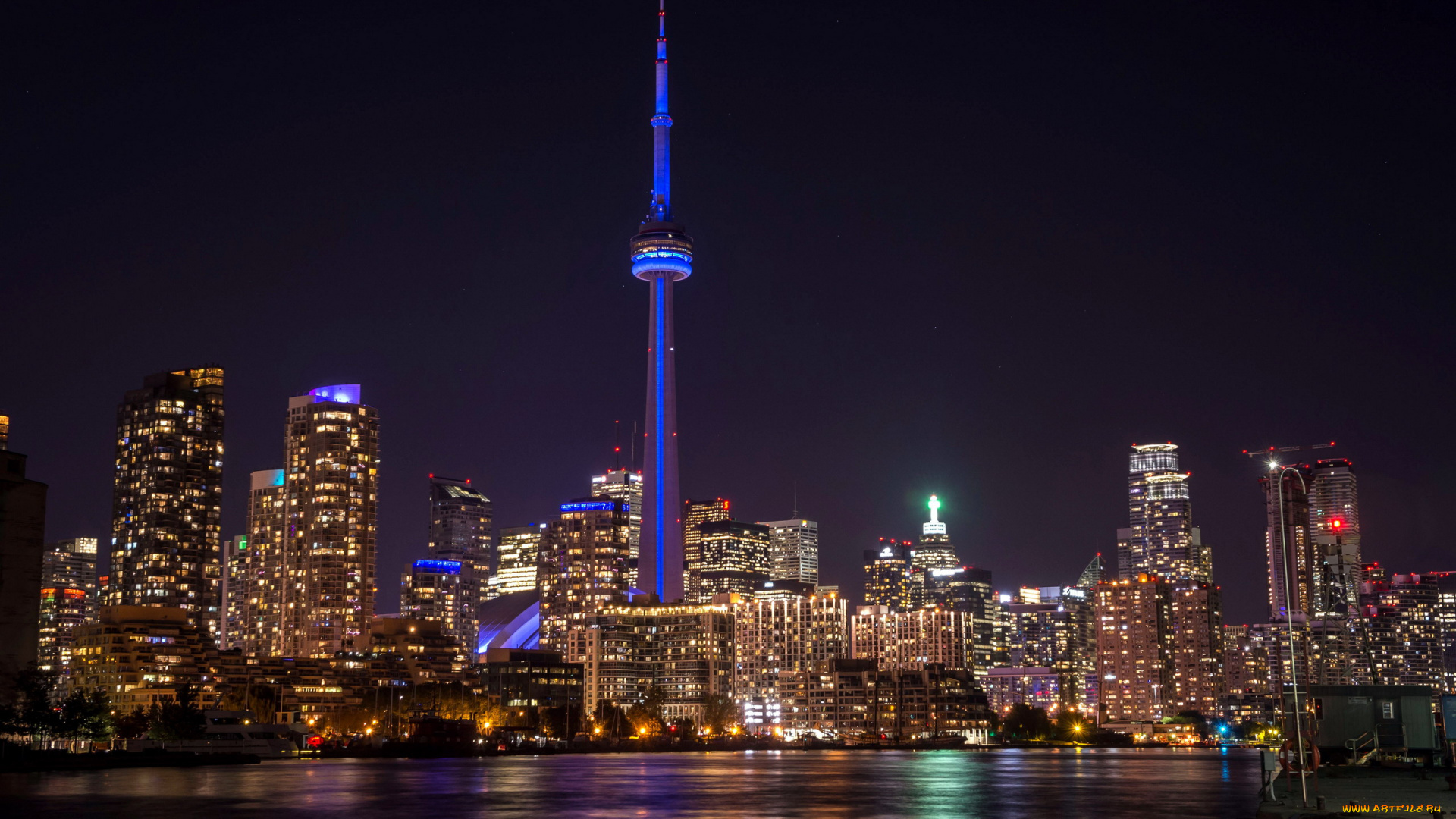 города, торонто, , канада, панорама, ночь, огни