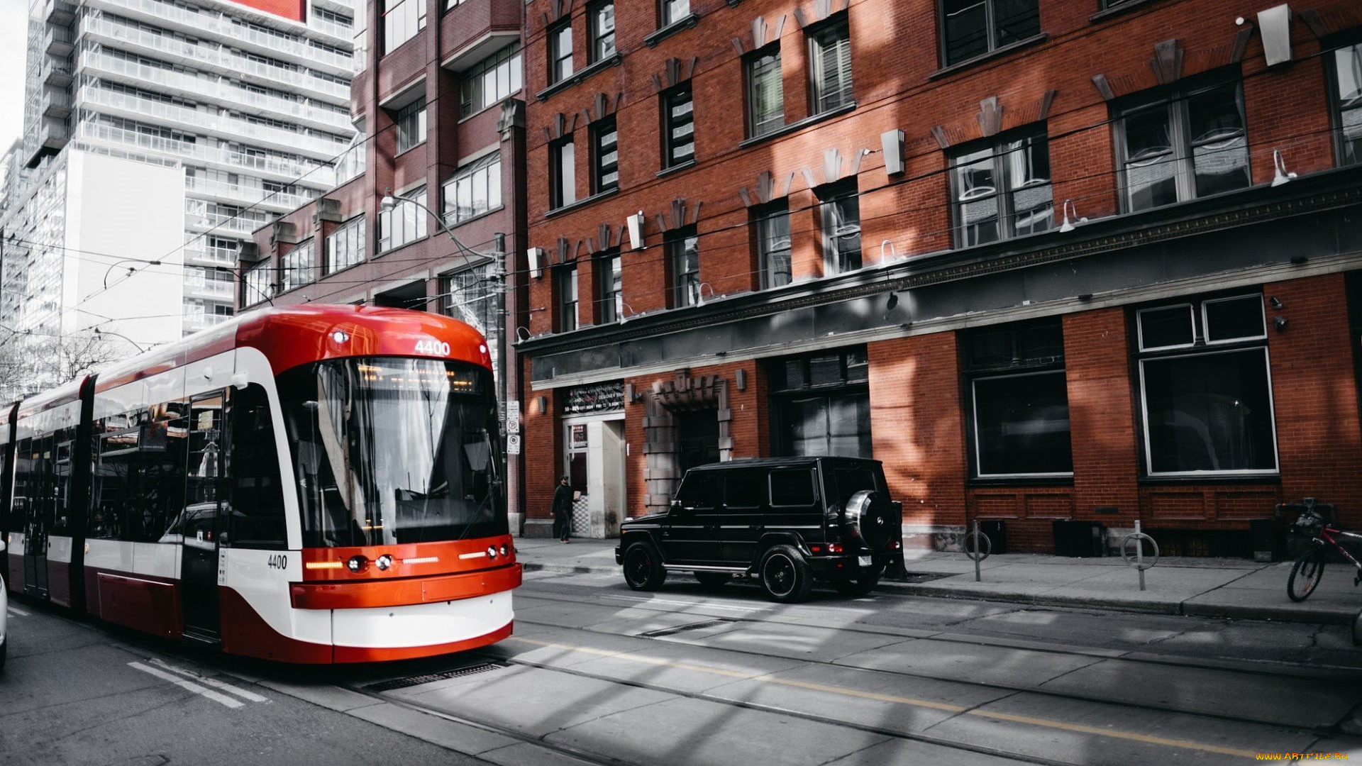 города, торонто, , канада, улица, трамвай