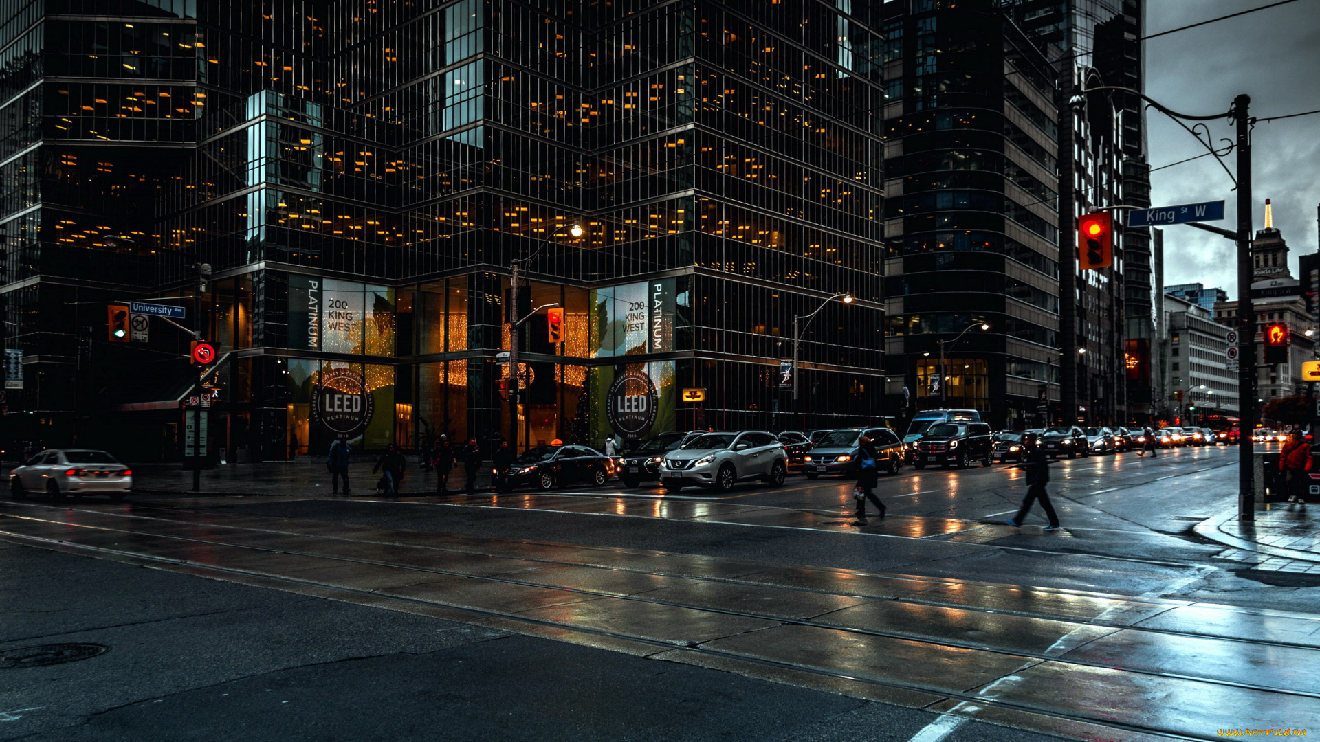 города, торонто, , канада, вечер, улица