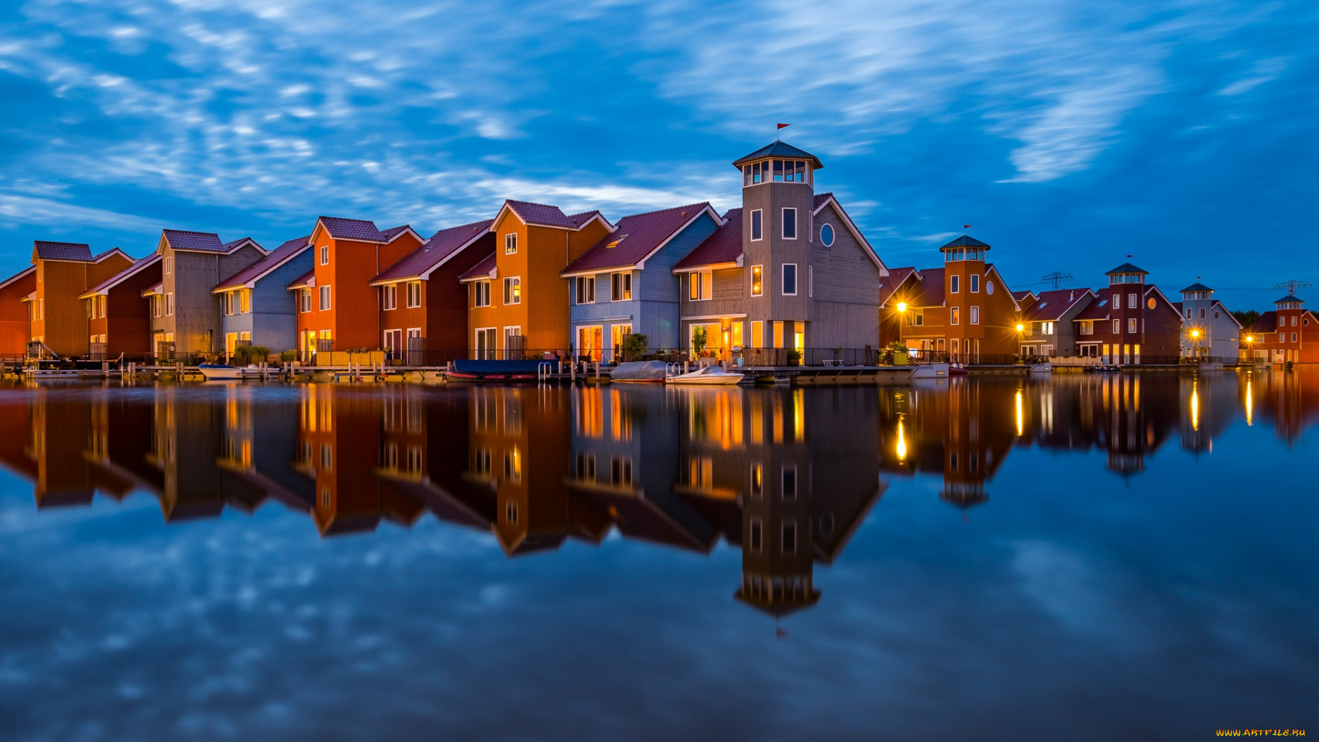 groningen, netherlands, города, -, огни, ночного, города