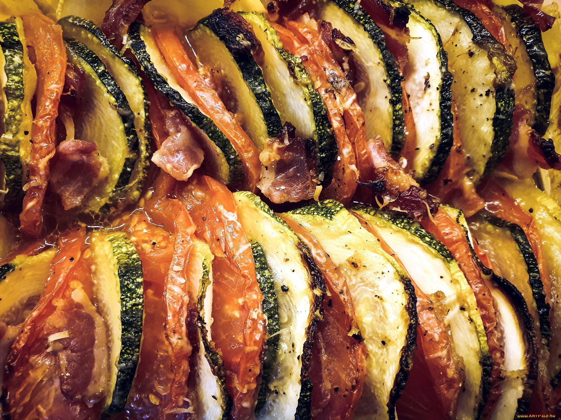 еда, овощи, бекон, кабачки, помидоры