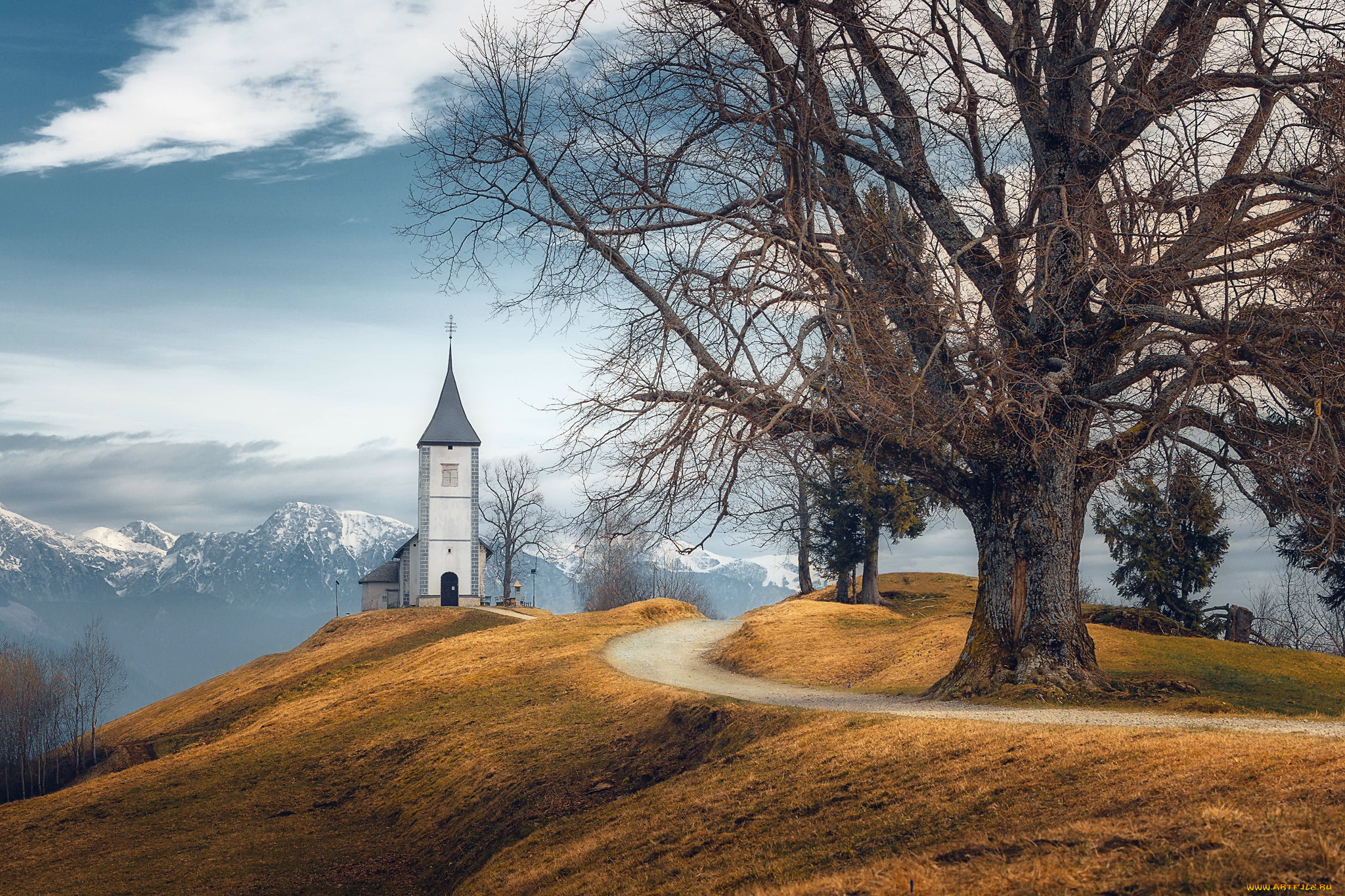 города, -, православные, церкви, , монастыри, cловения, церковь, пейзаж, снежные, вершины, деревья