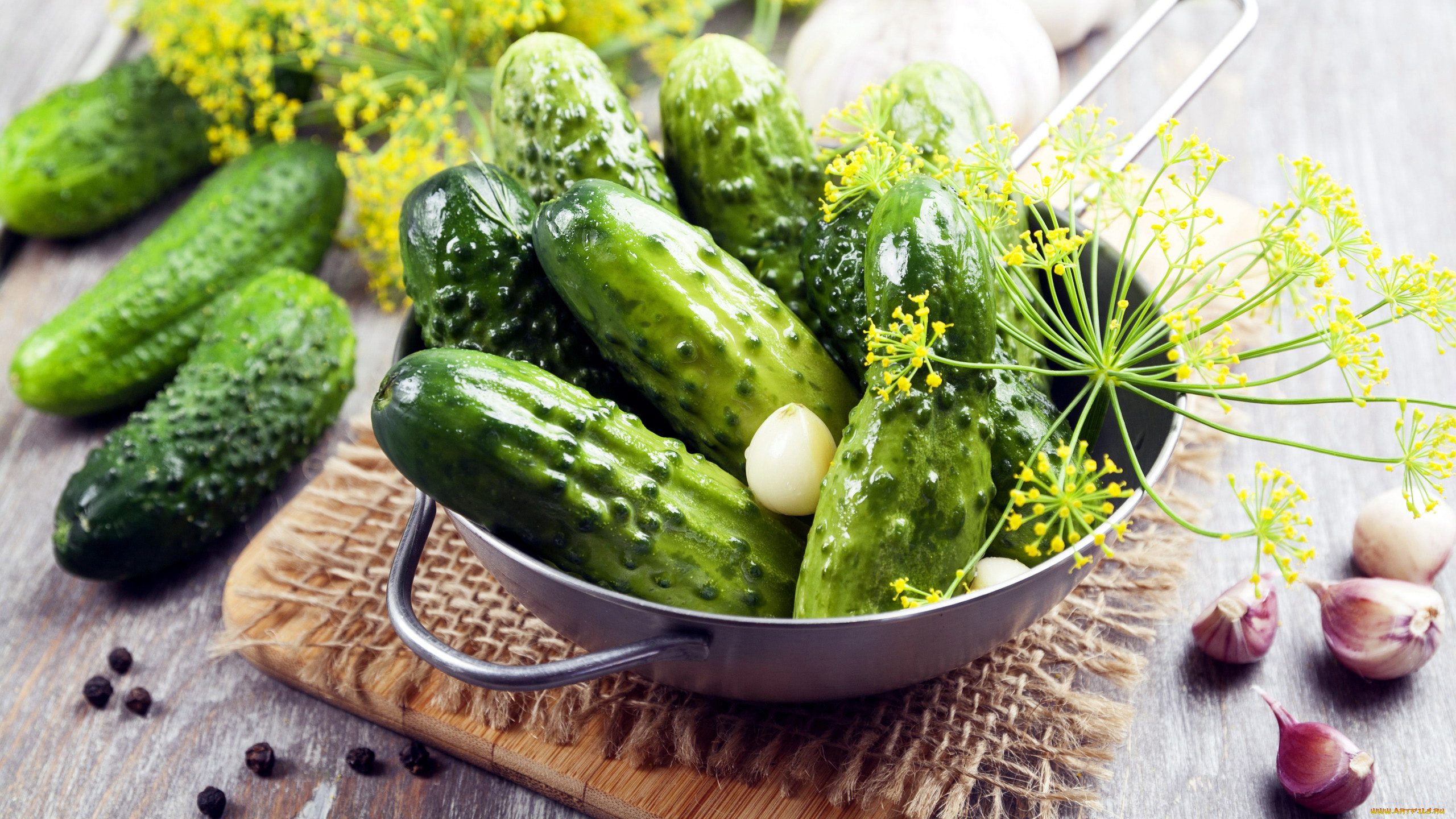 еда, огурцы, чеснок, укроп