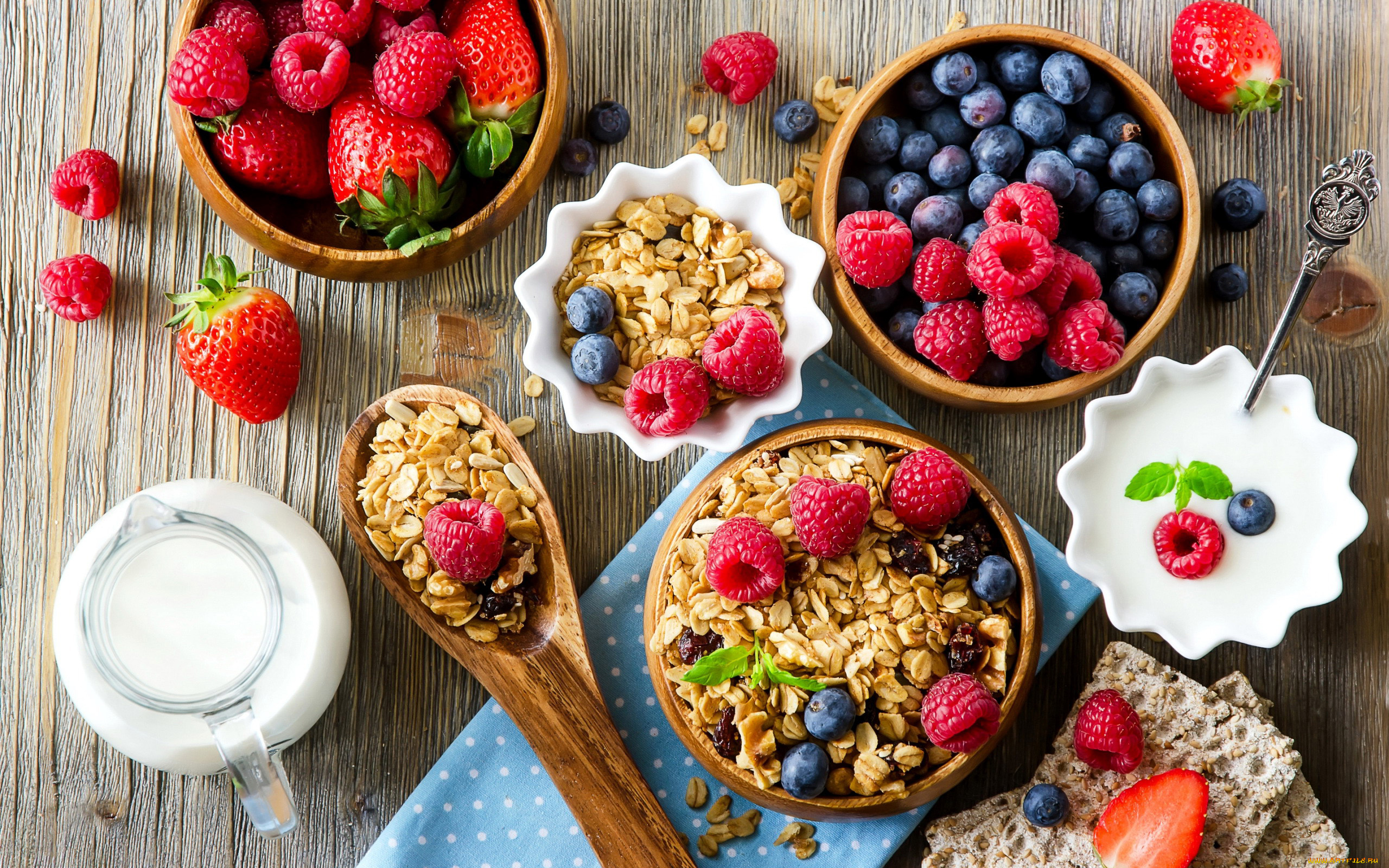 еда, мюсли, , хлопья, черника, клубника, малина, ягоды