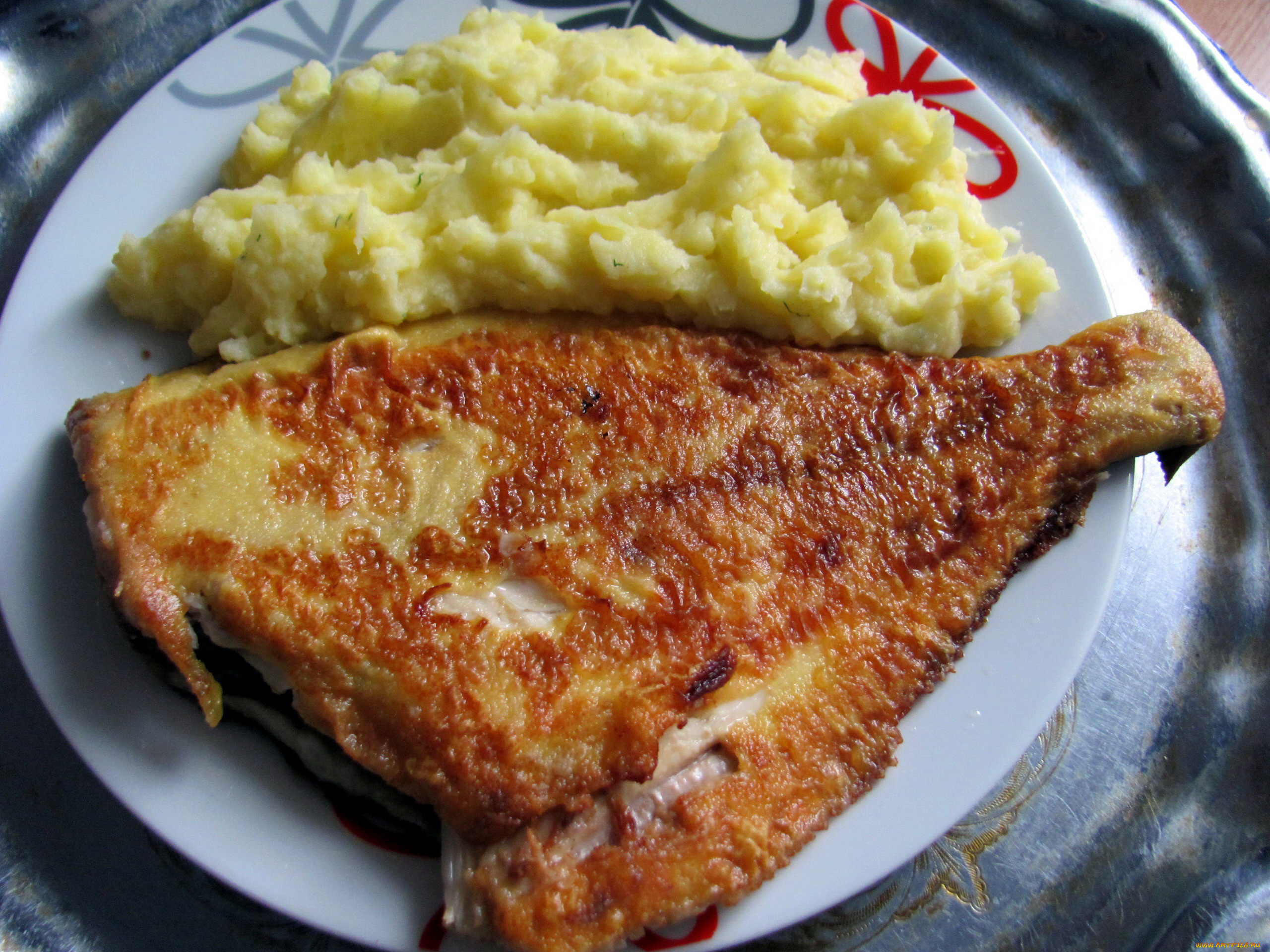 еда, рыбные, блюда, , с, морепродуктами, пюре, камбала