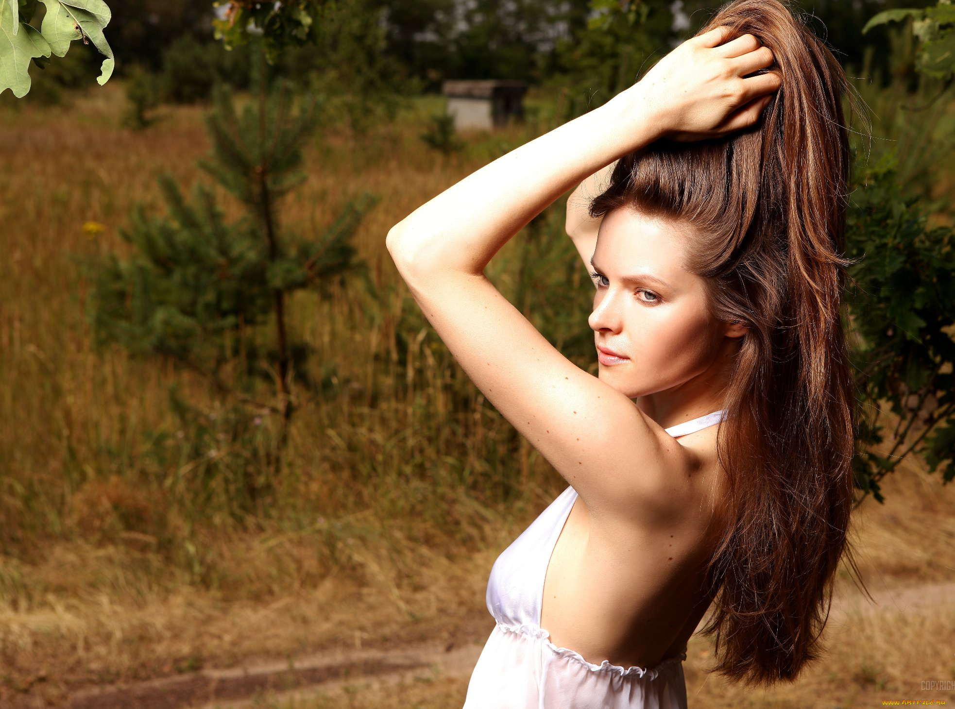 девушки, lilian, white, шатенка, сарафан, природа