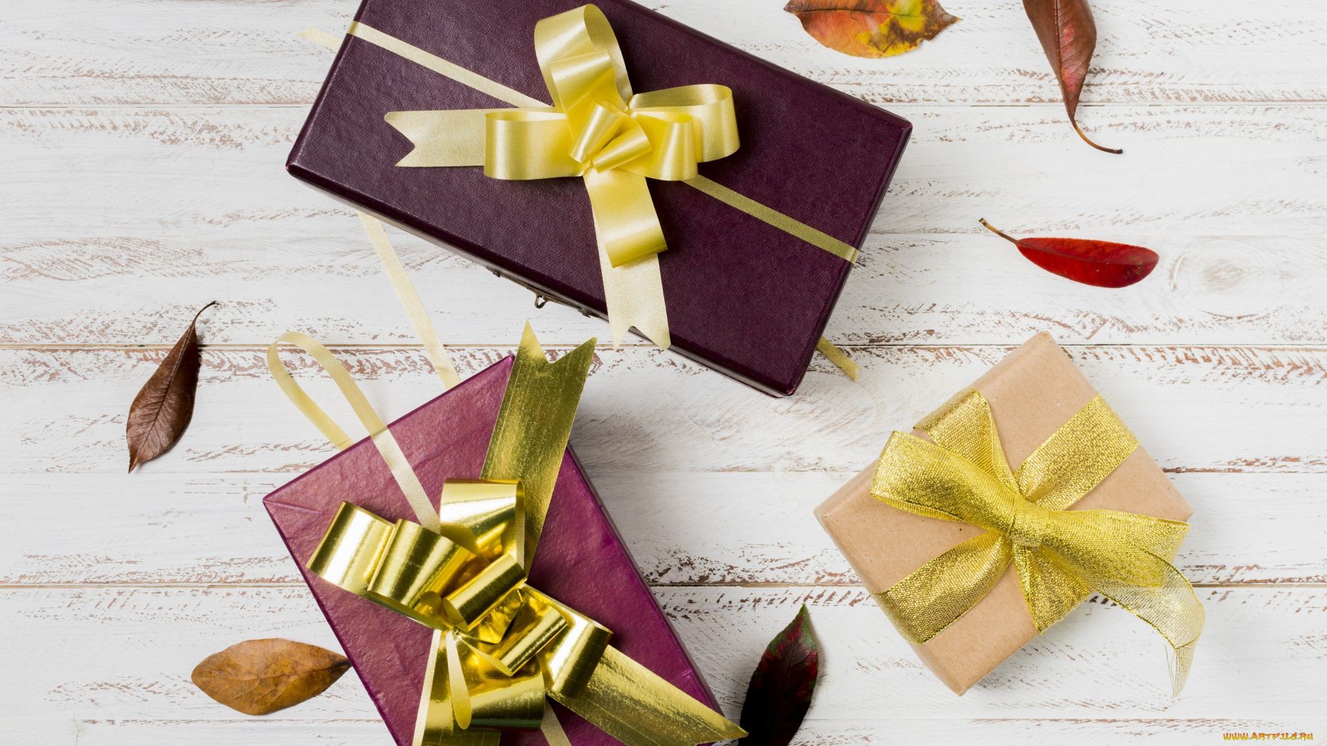 праздничные, подарки, и, коробочки, коробки, подарки, листья