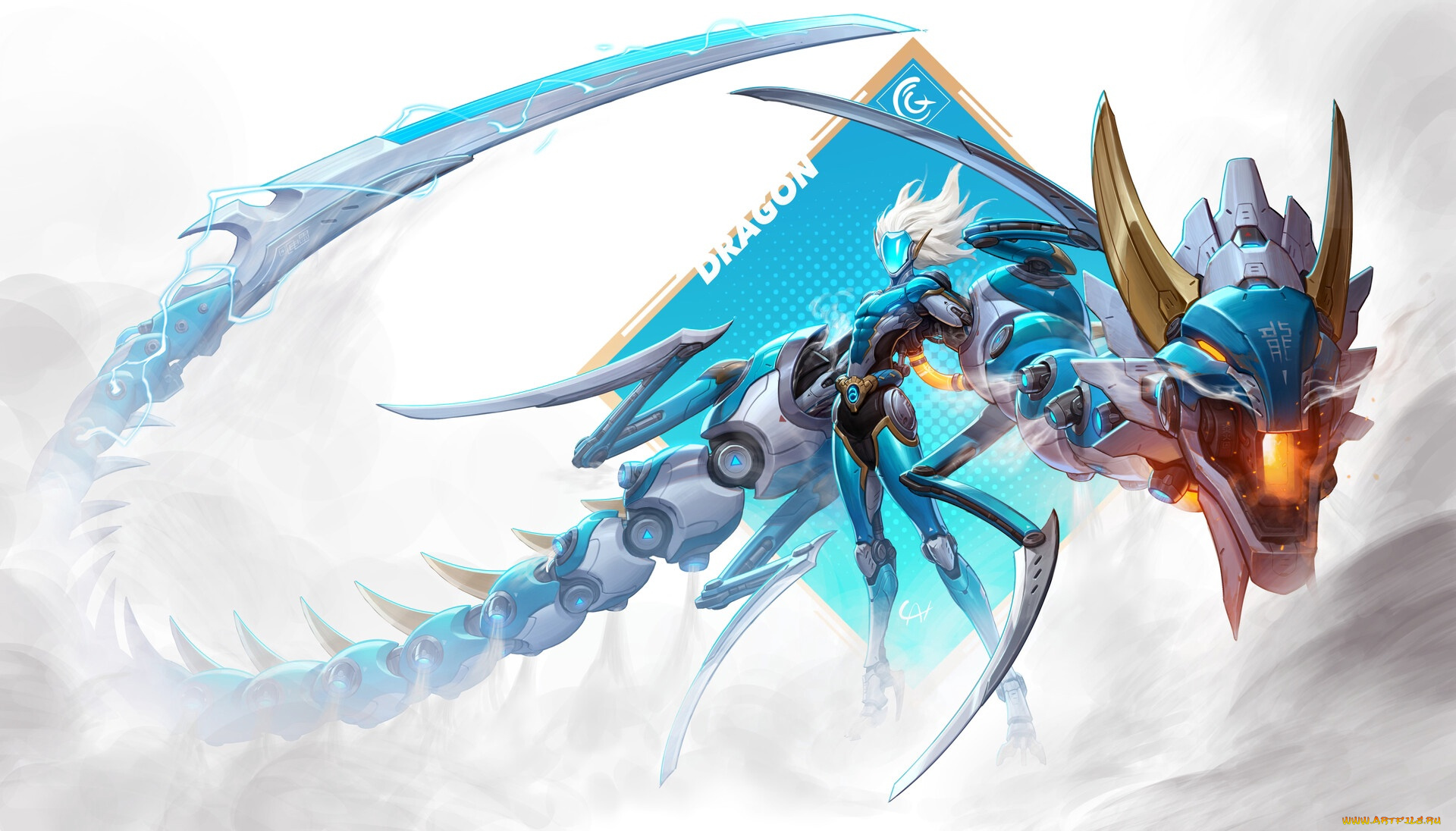 фэнтези, роботы, , киборги, , механизмы, дракон, девушка