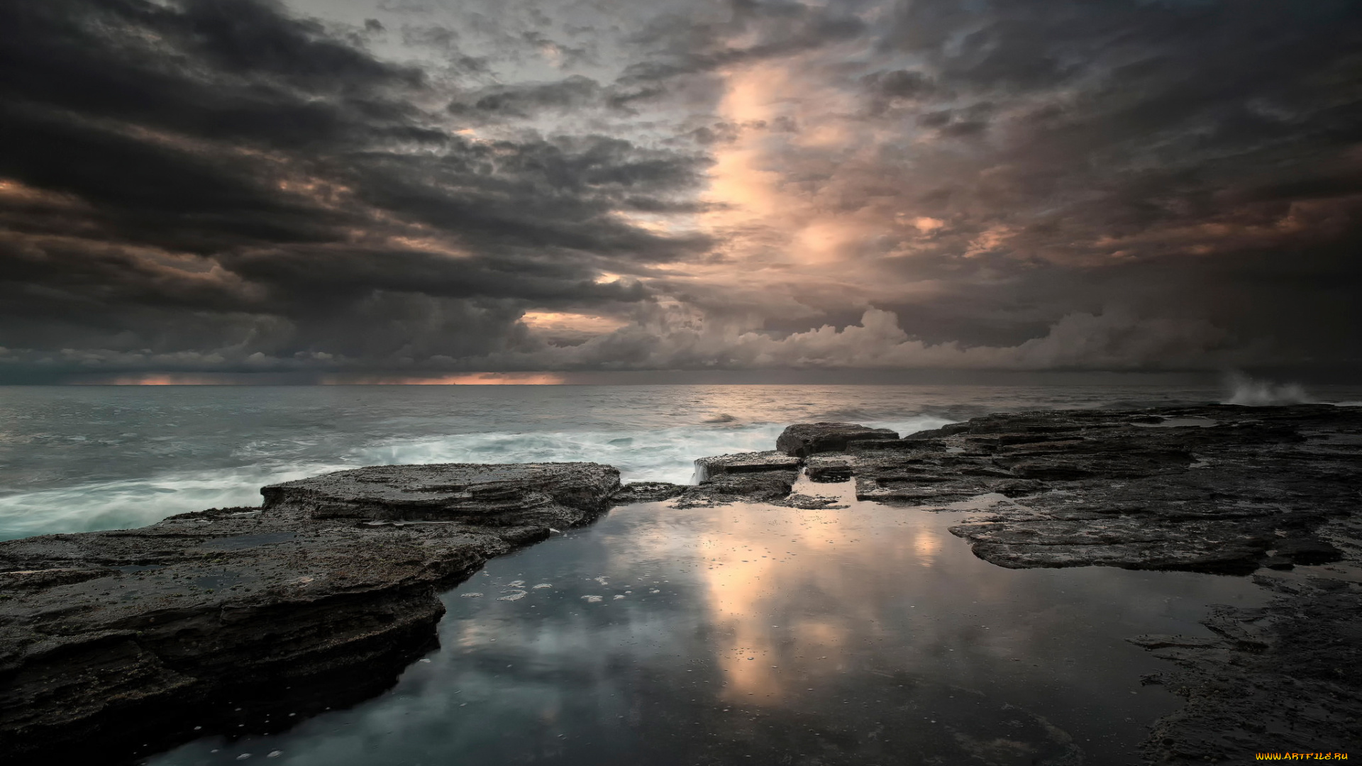 природа, восходы, закаты, небо, тучи, закат, море, камни