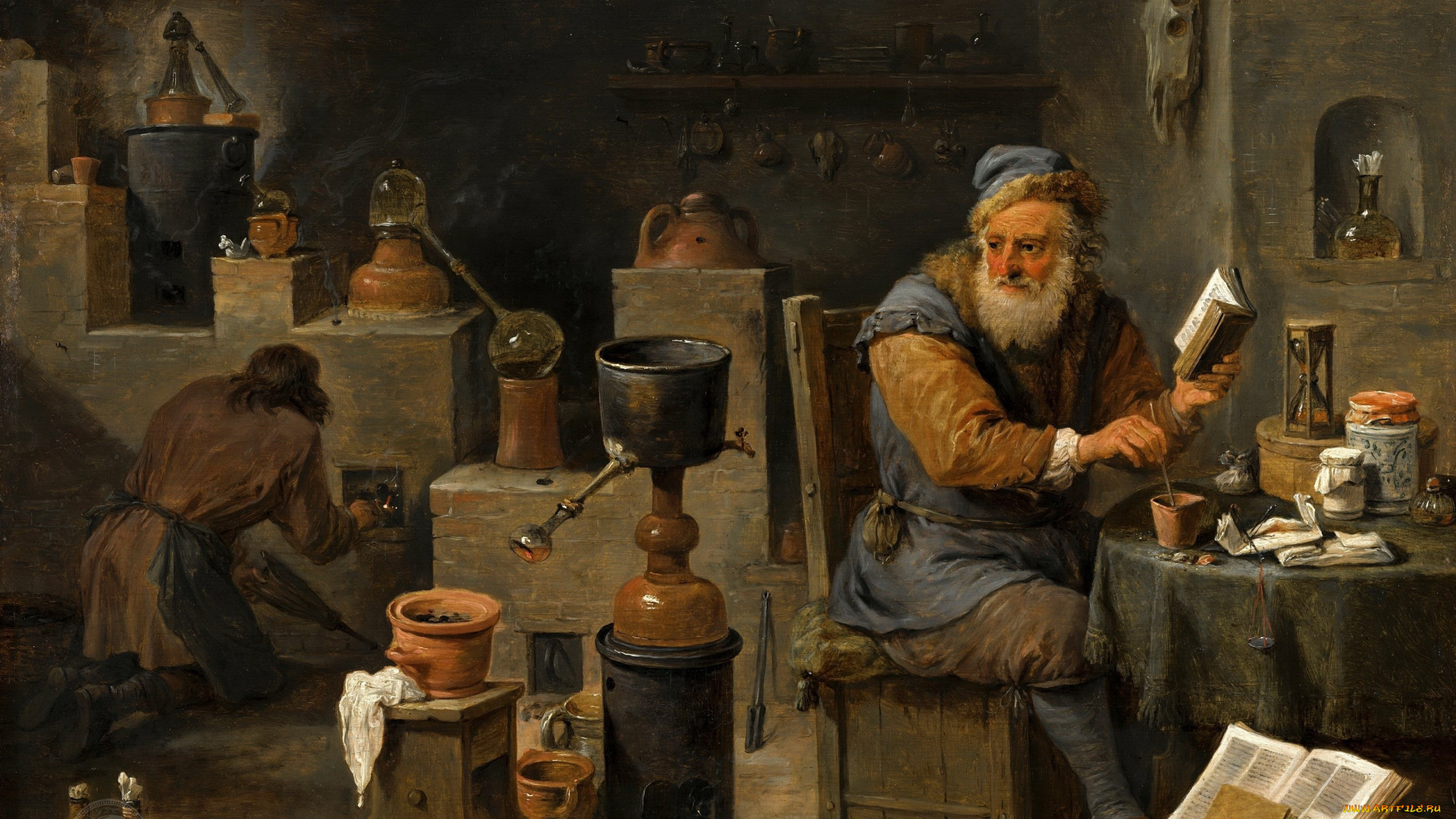 david, teniers, the, younger, рисованное, живопись, дэвид, тенирс, младший, david, teniers, the, younger, алхимик, oколо, королевская, галерея, маурицхeйс