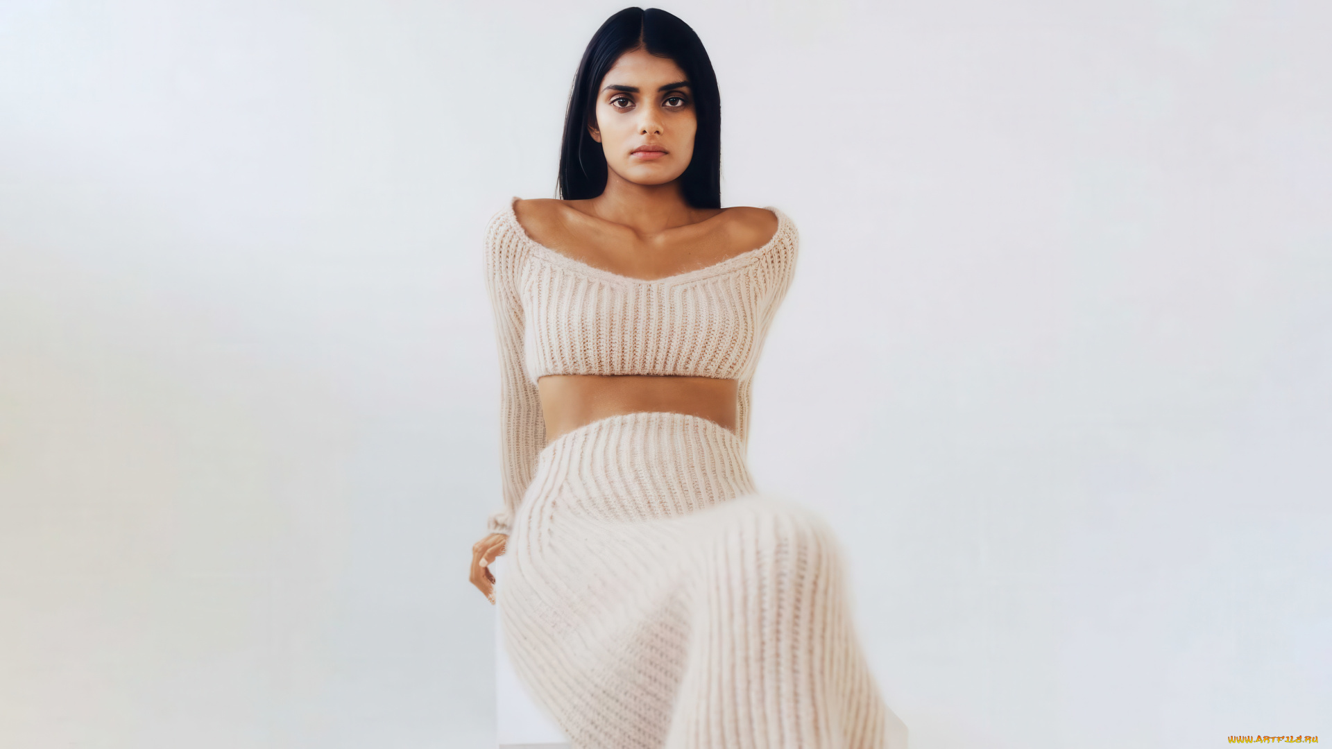 девушки, -, брюнетки, , шатенки, oчарование, белый, цвет, вязанная, oдeжда