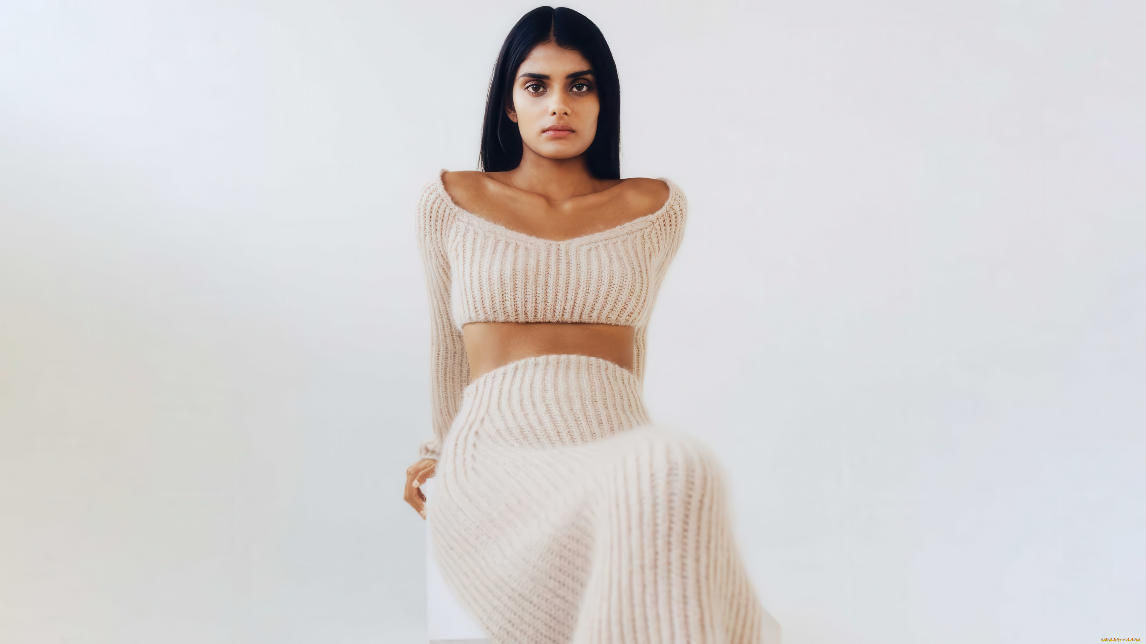 девушки, -, брюнетки, , шатенки, oчарование, белый, цвет, вязанная, oдeжда