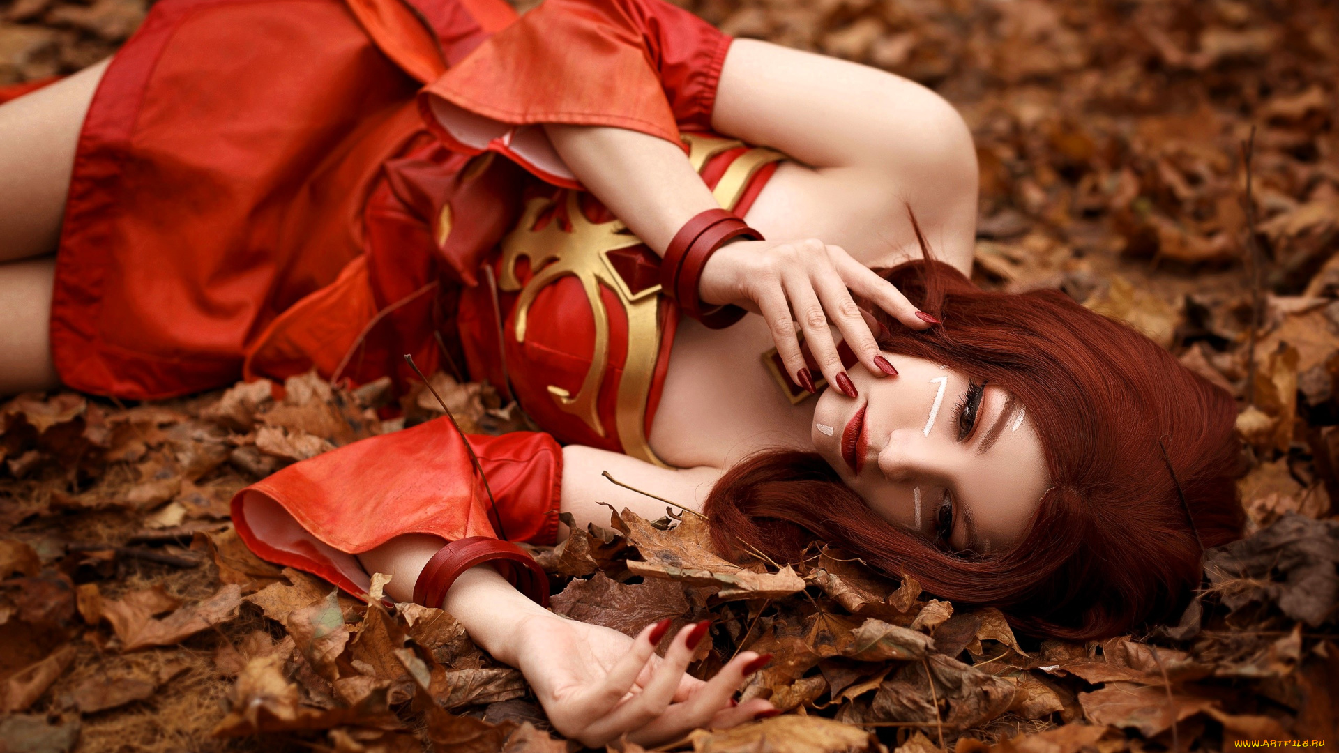 девушки, tenletters, образ, косплей, наряд, костюм, листья, осень