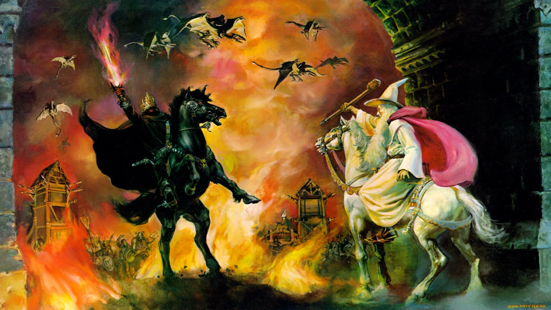 фэнтези, _lord, of, the, rings, драконы, всадники, гендальф, война